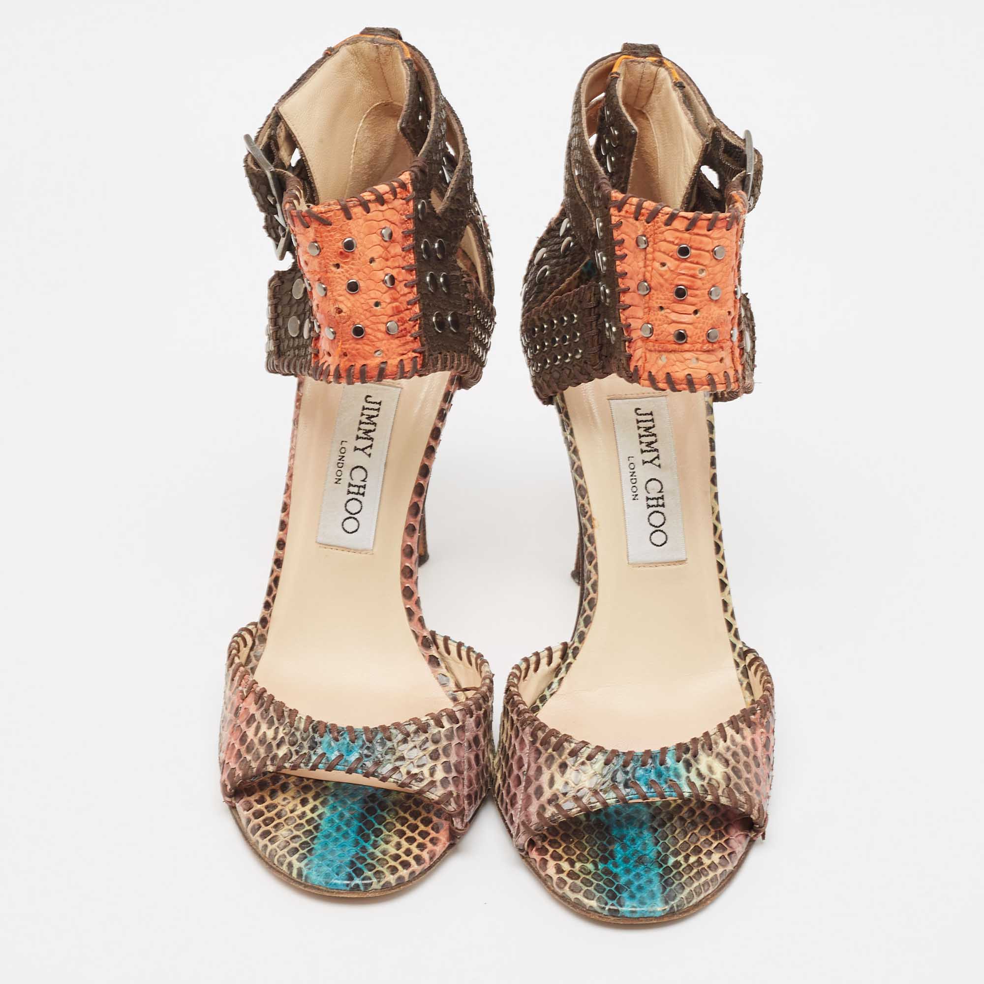 Jimmy Choo Multicolor Python Leather Ankle Strap Sandals Size 39