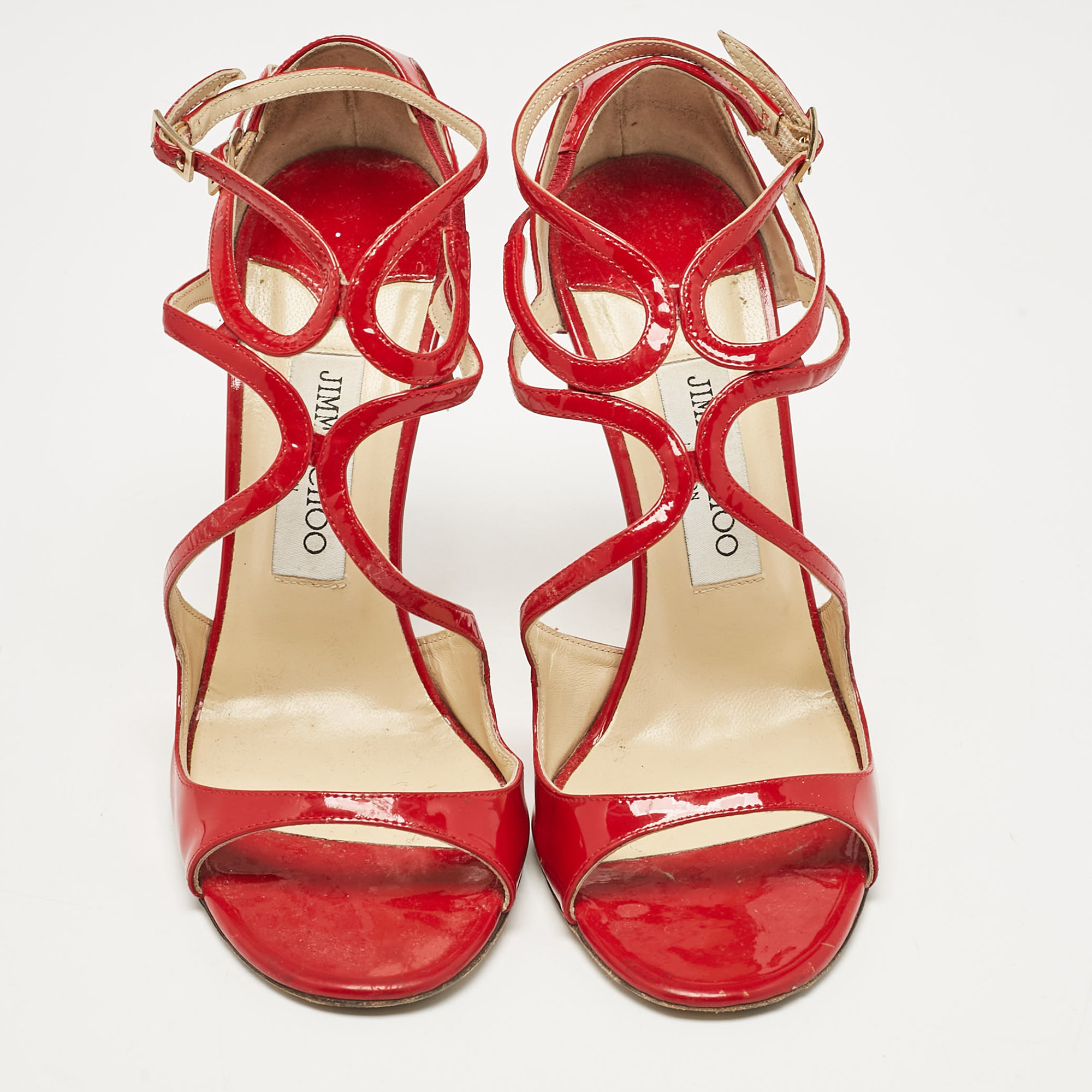 Jimmy Choo Red Patent Ivette Ankle Strap Sandals Size 39