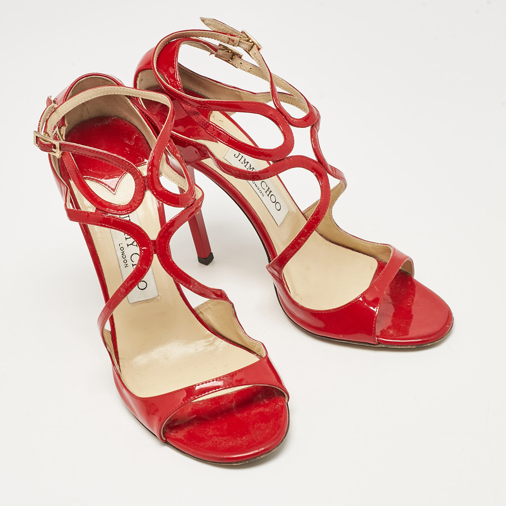 Jimmy Choo Red Patent Ivette Ankle Strap Sandals Size 39