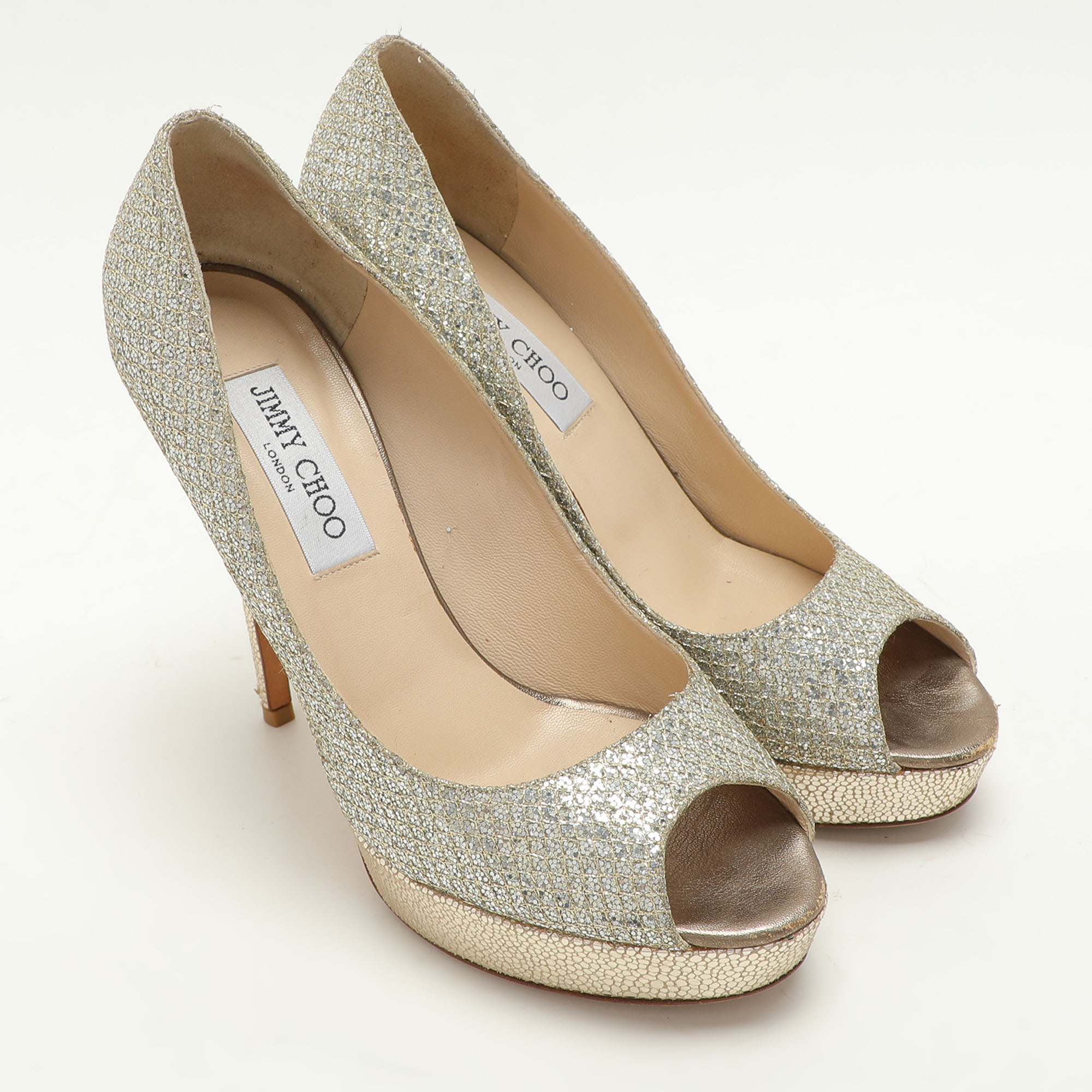 Jimmy Choo Gold Glitter Luna Platform Pumps Size 38.5