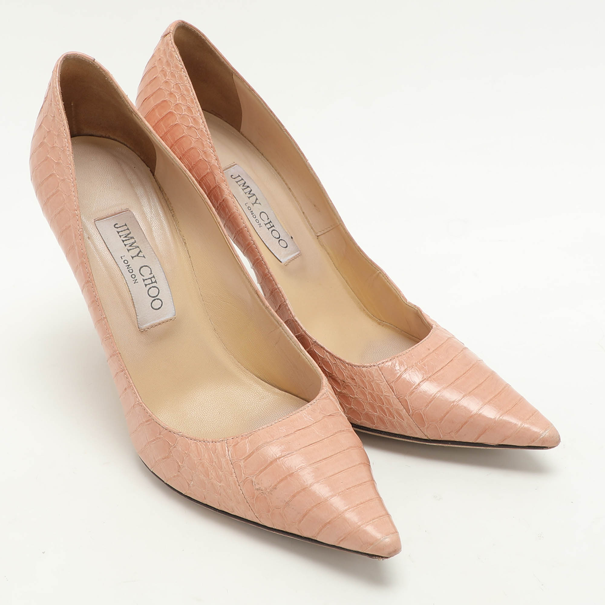 Jimmy Choo Pink Snakeskin Leather Emi Pumps Size 38.5