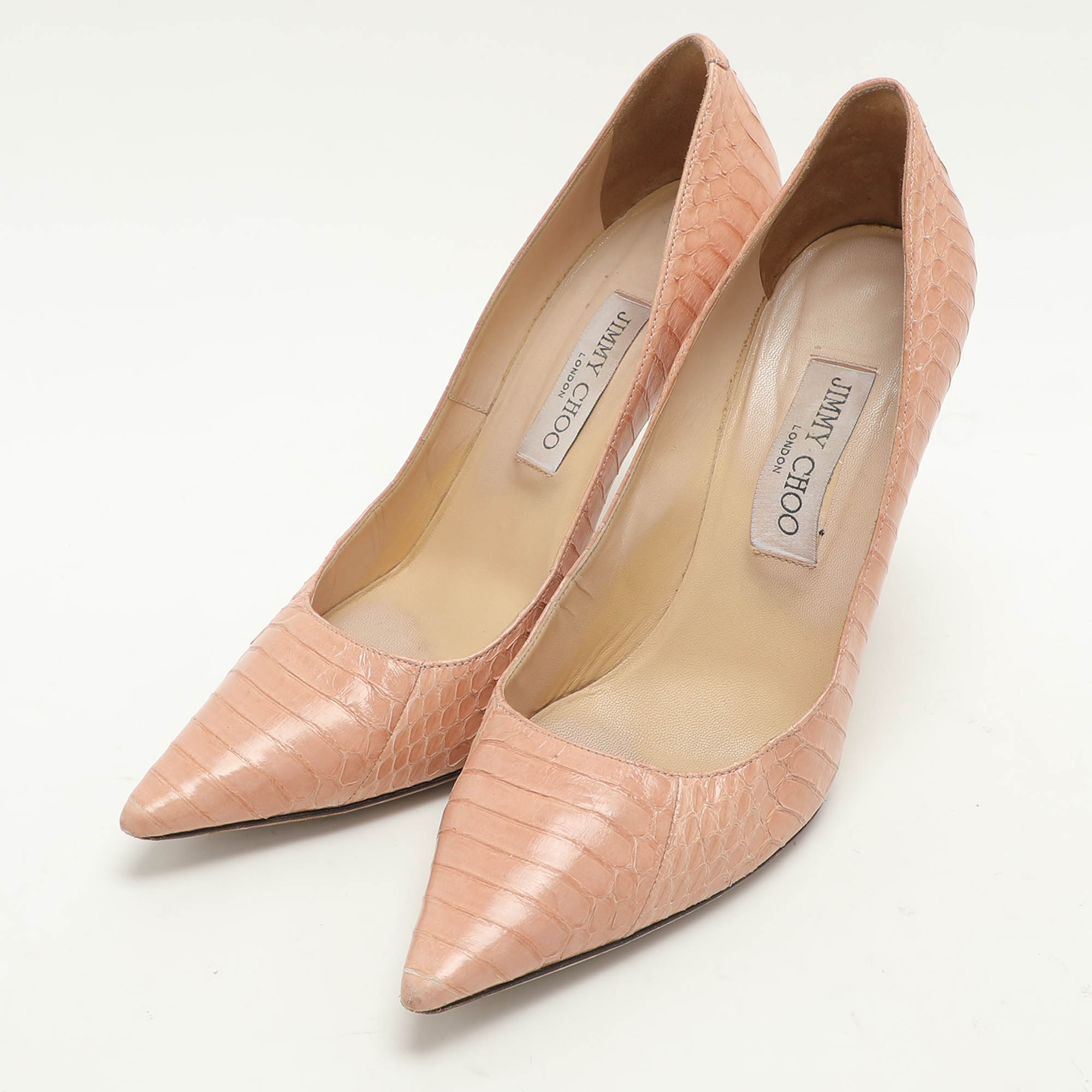 Jimmy Choo Pink Snakeskin Leather Emi Pumps Size 38.5