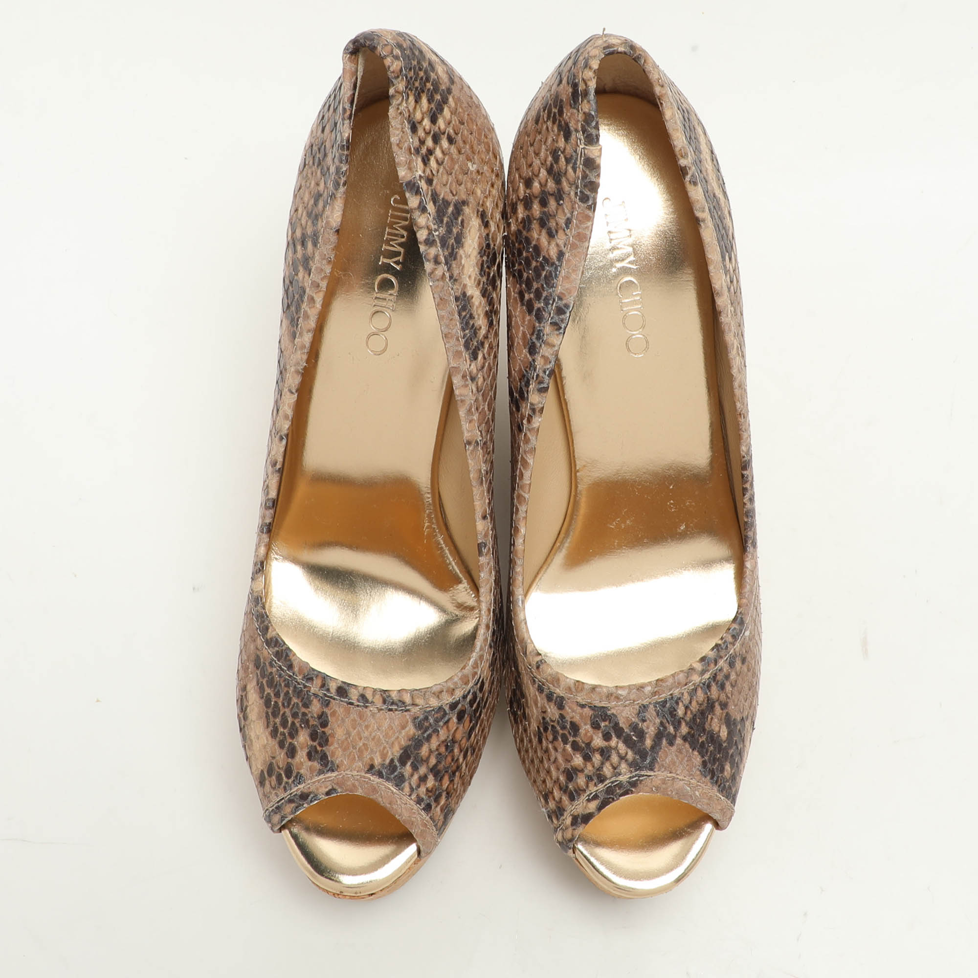 Jimmy Choo Beige/Brown Python Embossed Leather Papina Wedge Pumps Size 37.5