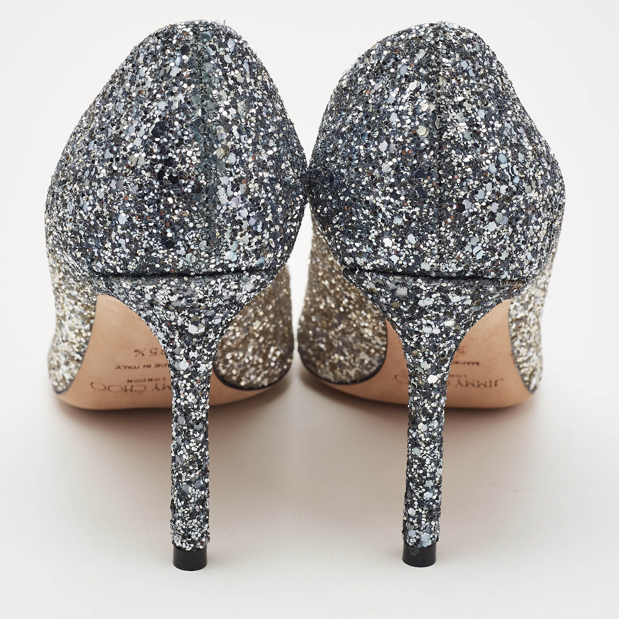 Jimmy Choo Silver/Grey Coarse Glitter Romy Pumps Size 35.5