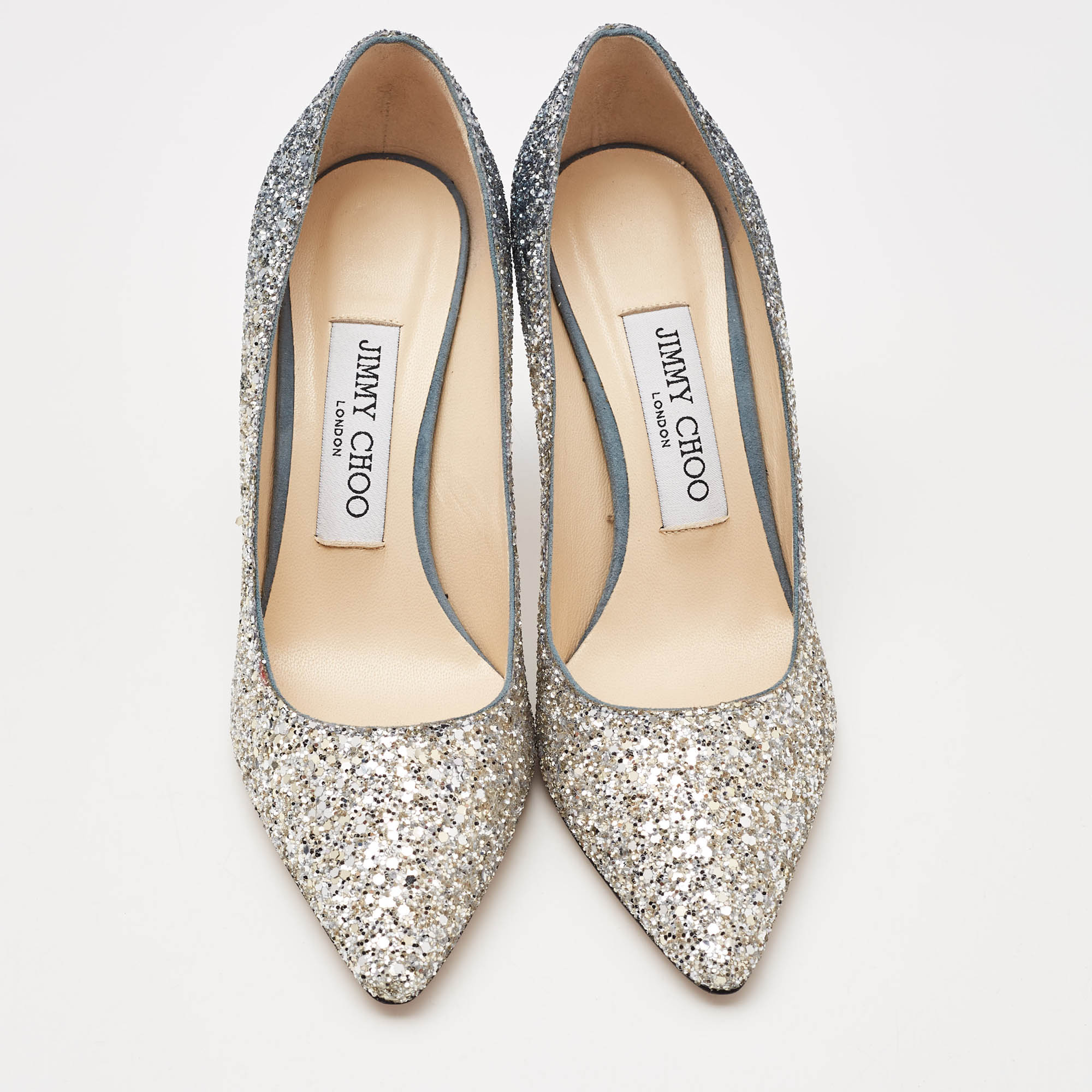 Jimmy Choo Silver/Grey Coarse Glitter Romy Pumps Size 35.5