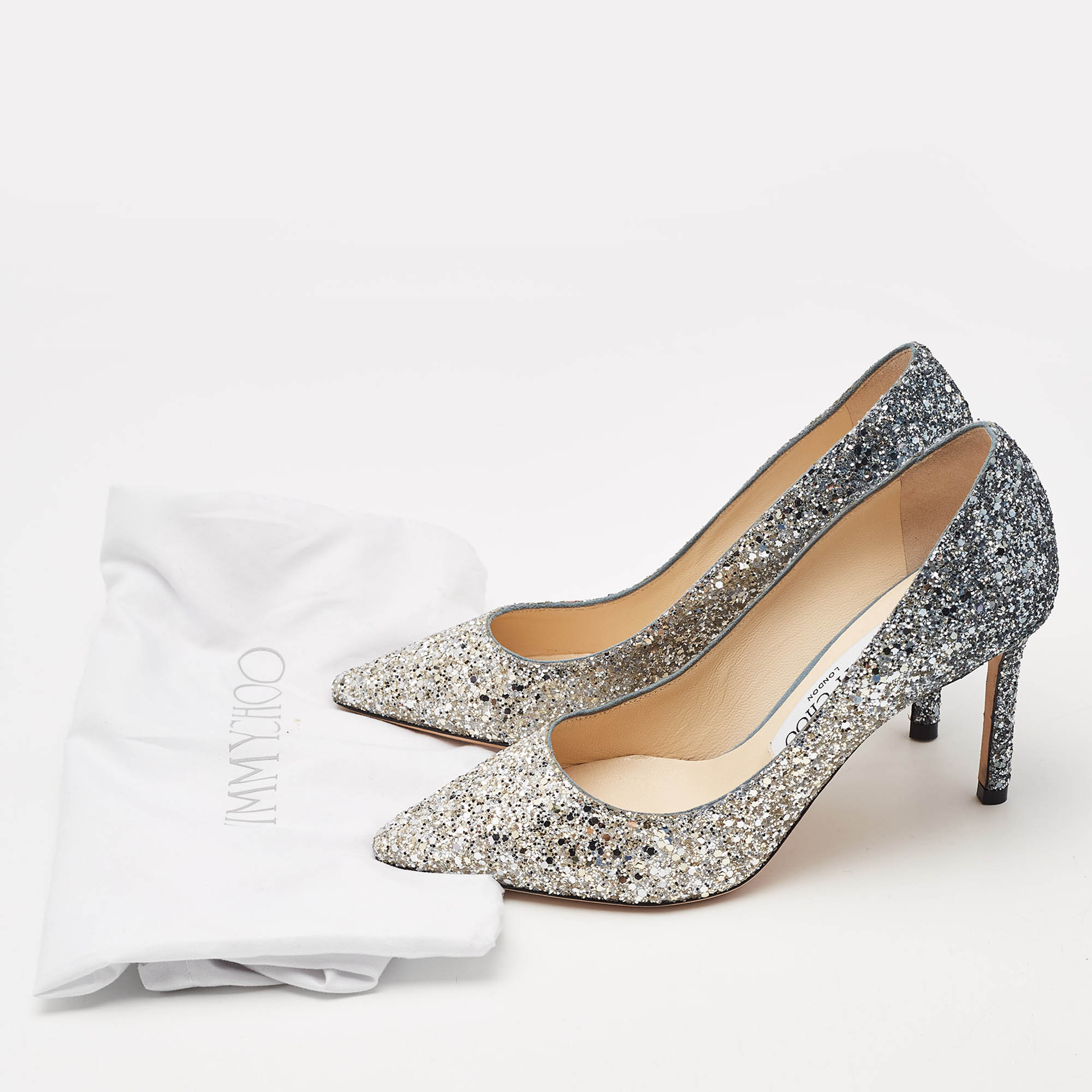 Jimmy Choo Silver/Grey Coarse Glitter Romy Pumps Size 35.5