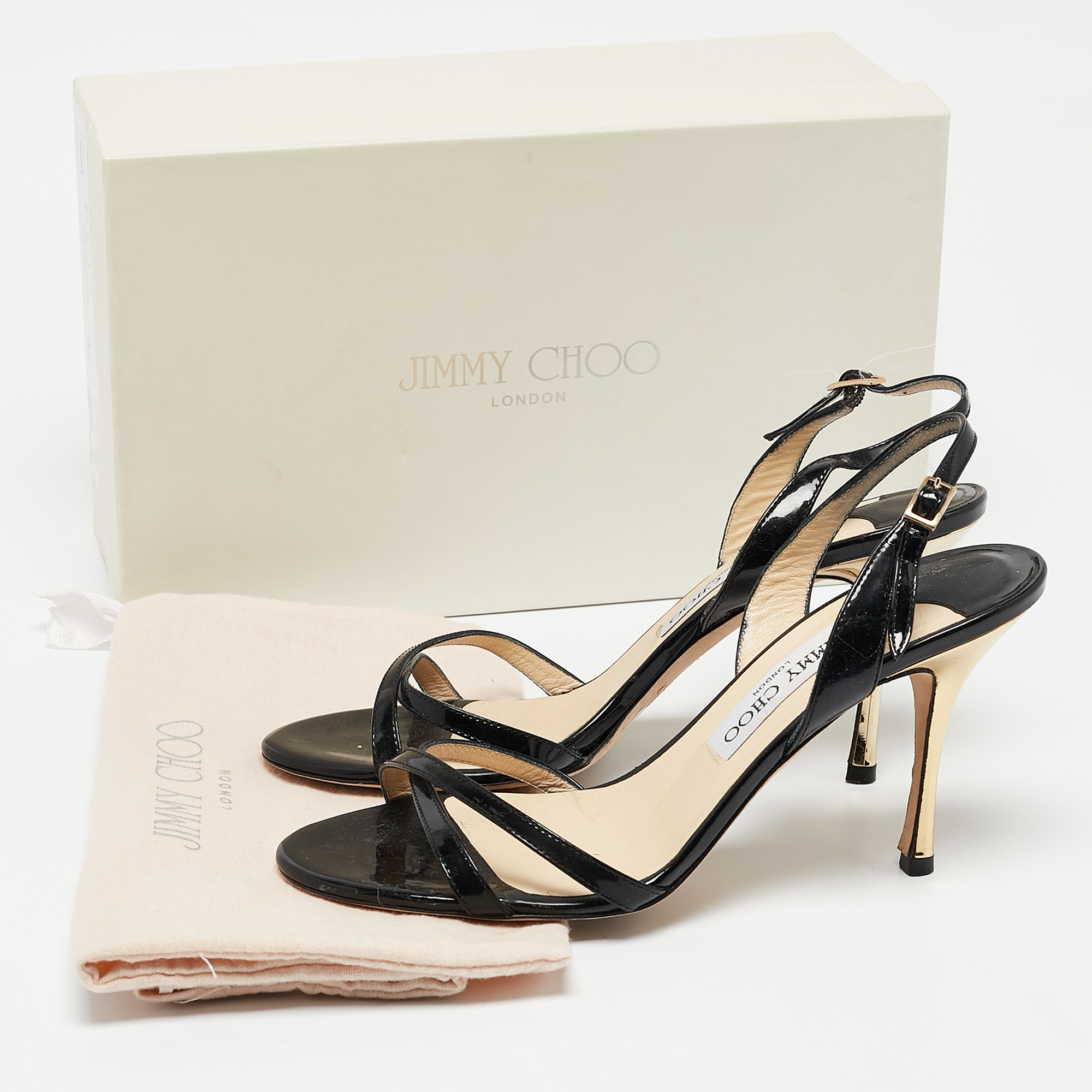 Jimmy Choo Black Patent Leather India Sandals Size 38.5