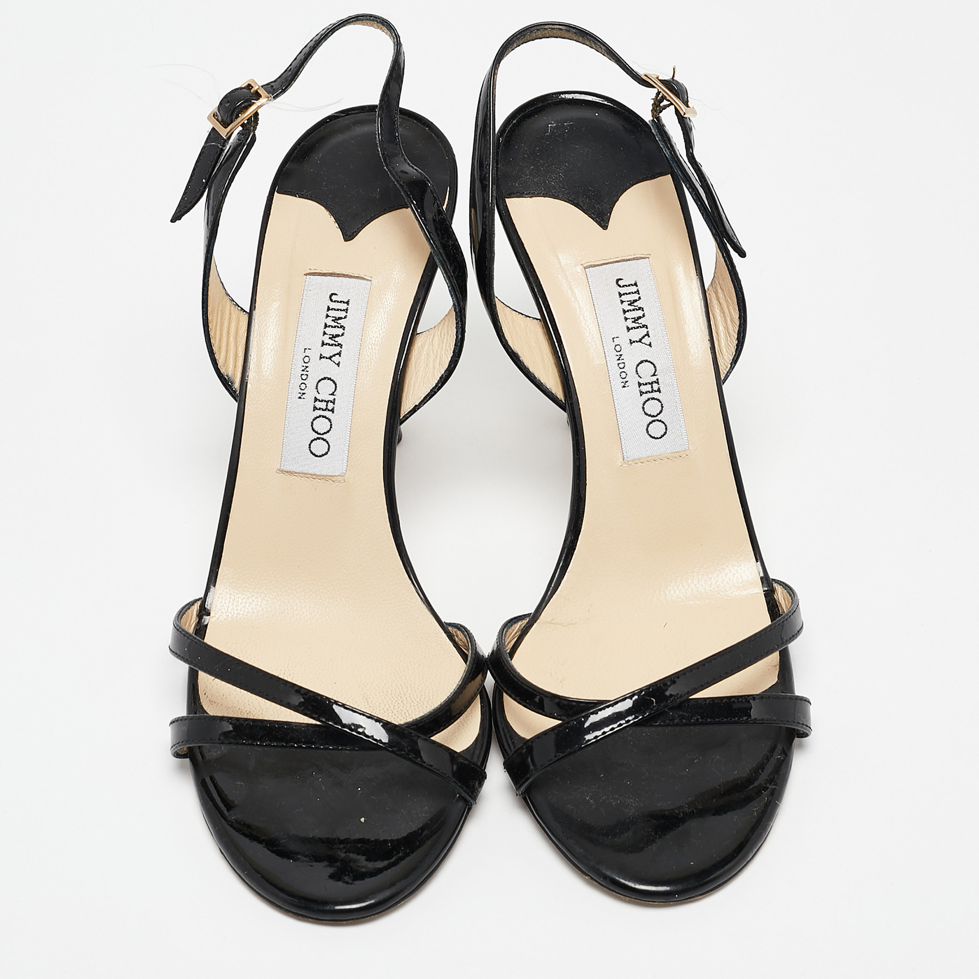 Jimmy Choo Black Patent Leather India Sandals Size 38.5