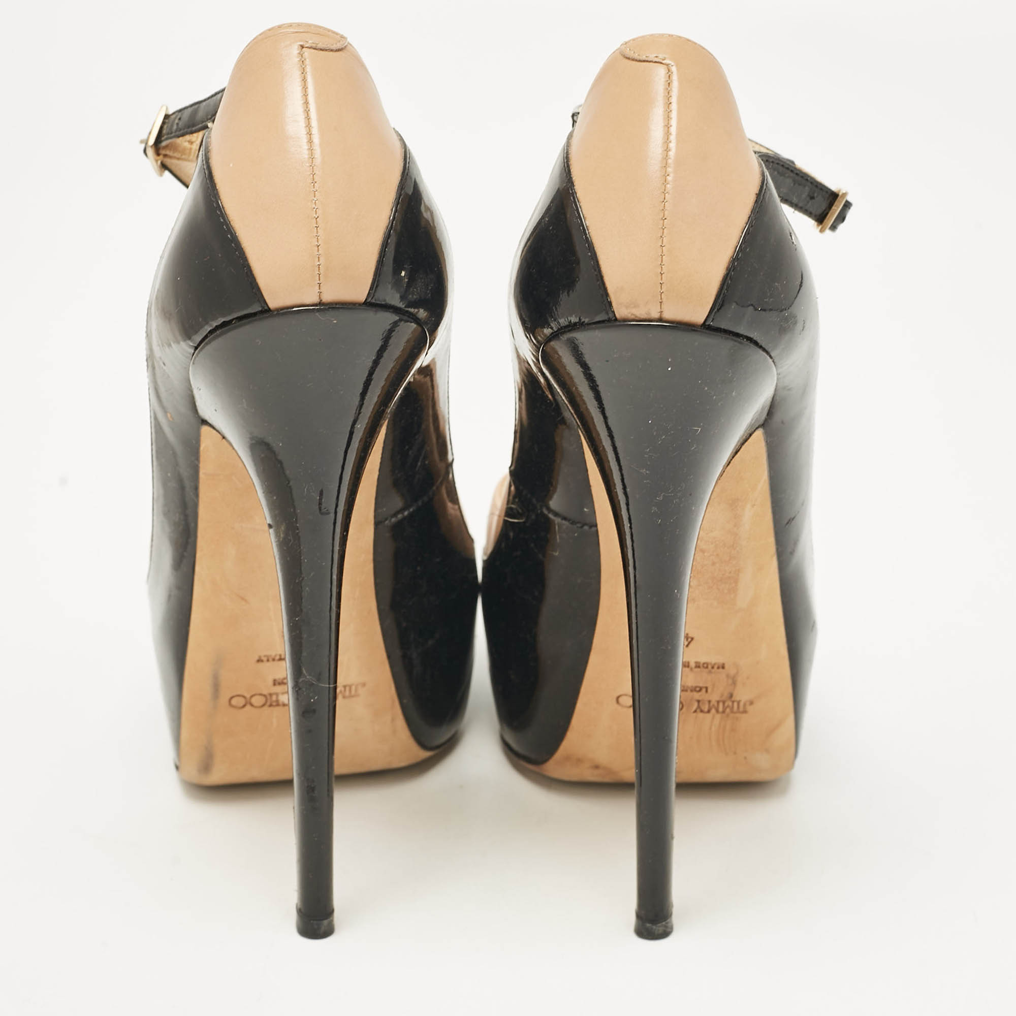 Jimmy Choo Black/Beige Leather And Patent Siskin Platform Pumps Size 40