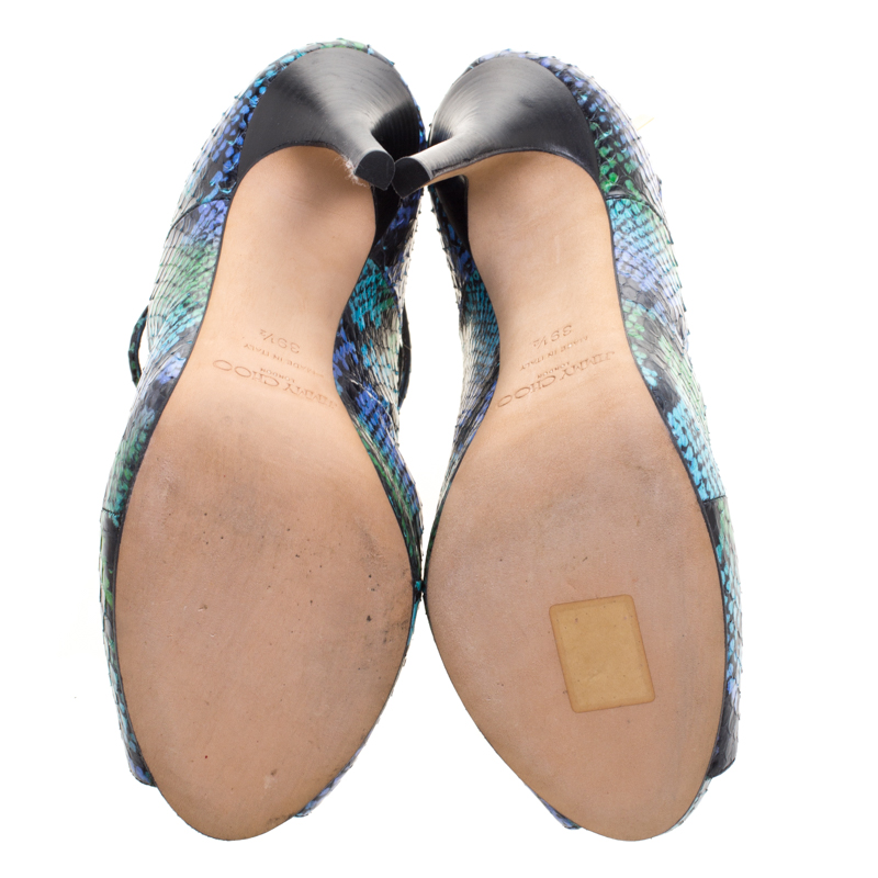 Jimmy Choo Two Tone Python Leather Quaker Elaphe Open Toe Sandals Size 39.5
