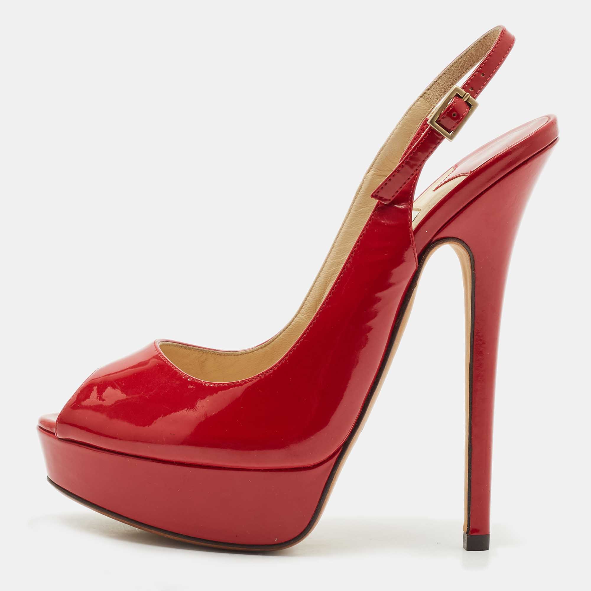Jimmy Choo Red Patent Leather Nova Slingback Peep Toe Platform Pumps Size
Jimmy Choo Red Patent Leather Nova Slingback Peep Toe Platform Pumps Size