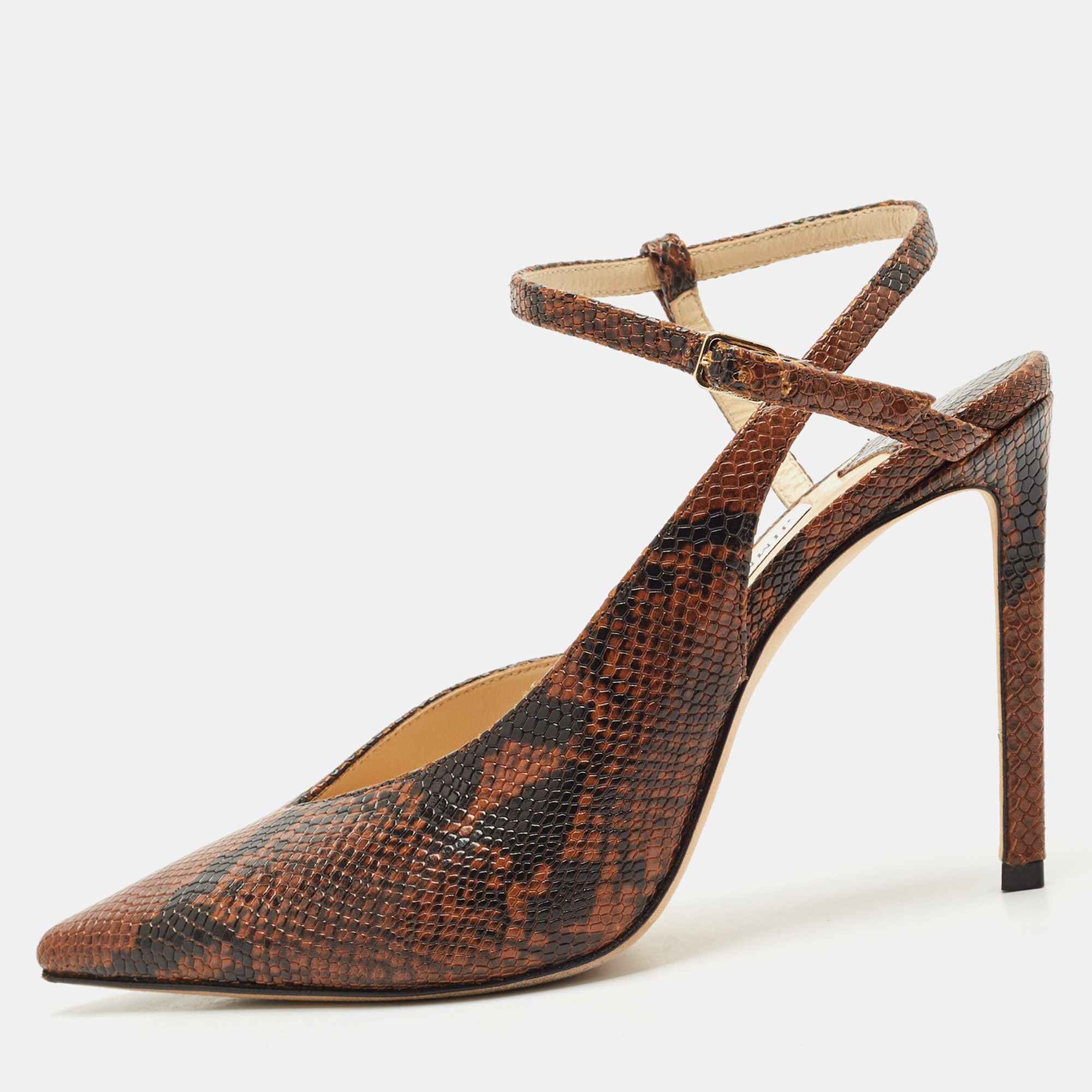 Jimmy Choo Brown Python Embossed Leather Pointed Toe Slingback Pumps Size 37.5
Jimmy Choo Brown Python Embossed Leather Pointed Toe Slingback Pumps Size 37.5