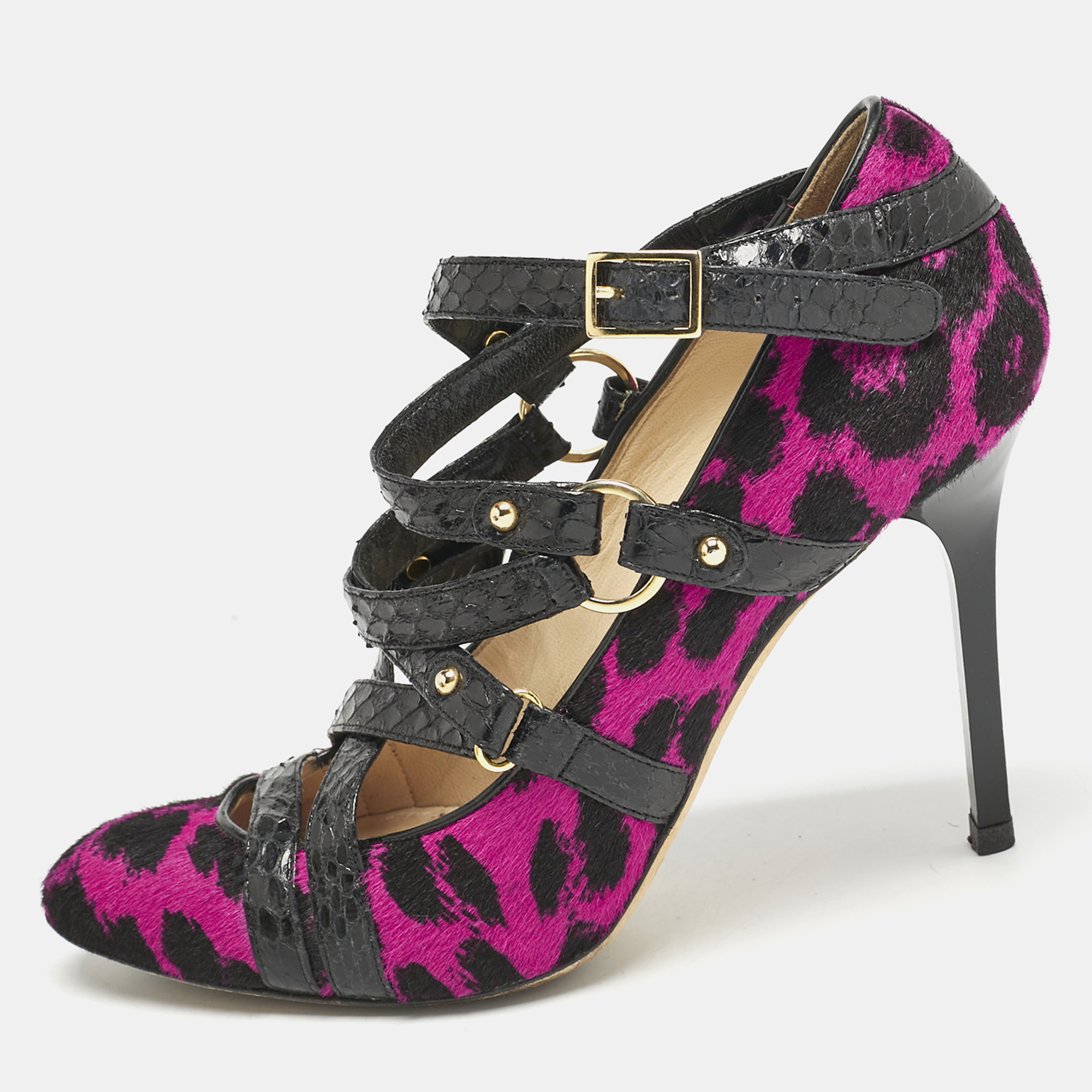 Jimmy Choo Black/Pink Animal Print Calf Hair and Snakeskin Jazz Strappy Pumps Size
Jimmy Choo Black/Pink Animal Print Calf Hair and Snakeskin Jazz Strappy Pumps Size