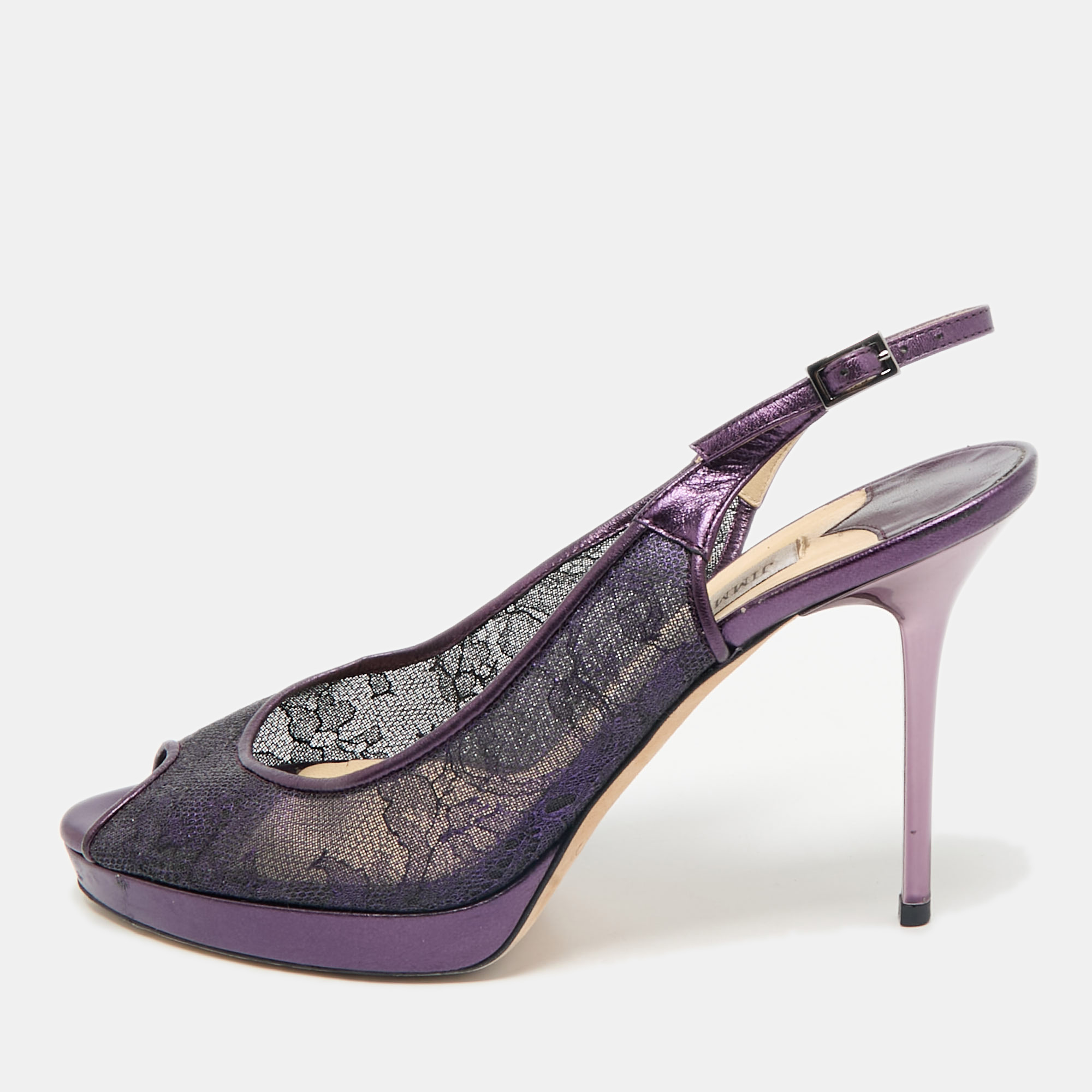 Jimmy Choo Purple Mesh and Leather Peep Toe Platform Slingback Sandals Size
Jimmy Choo Purple Mesh and Leather Peep Toe Platform Slingback Sandals Size