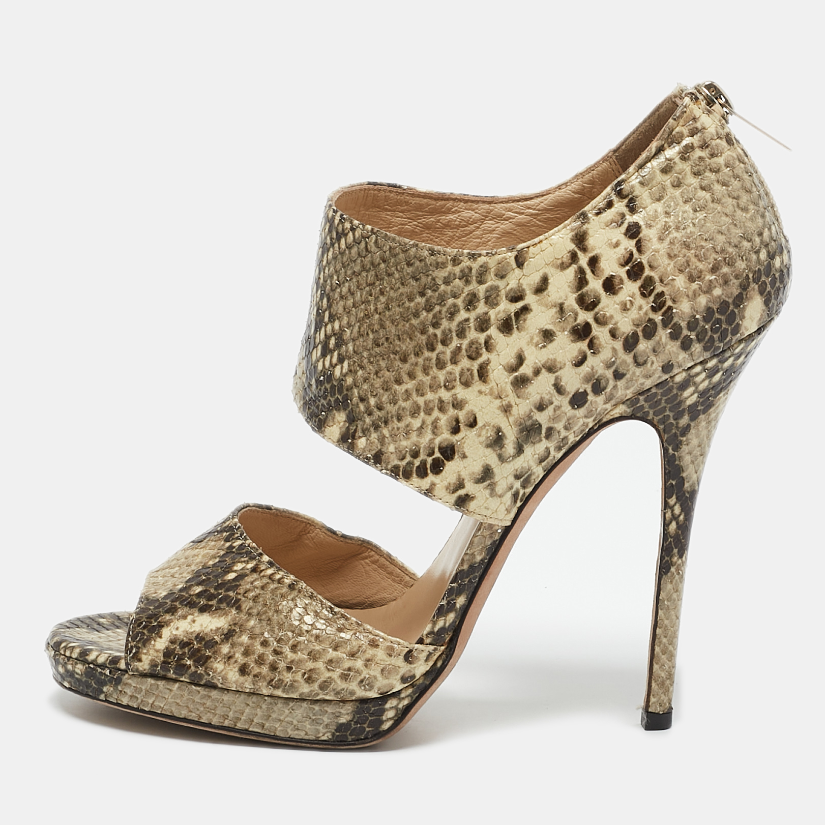 Jimmy Choo Beige/Black Python Embossed Leather Ankle Strap Sandals Size 39.5
Jimmy Choo Beige/Black Python Embossed Leather Ankle Strap Sandals Size 39.5