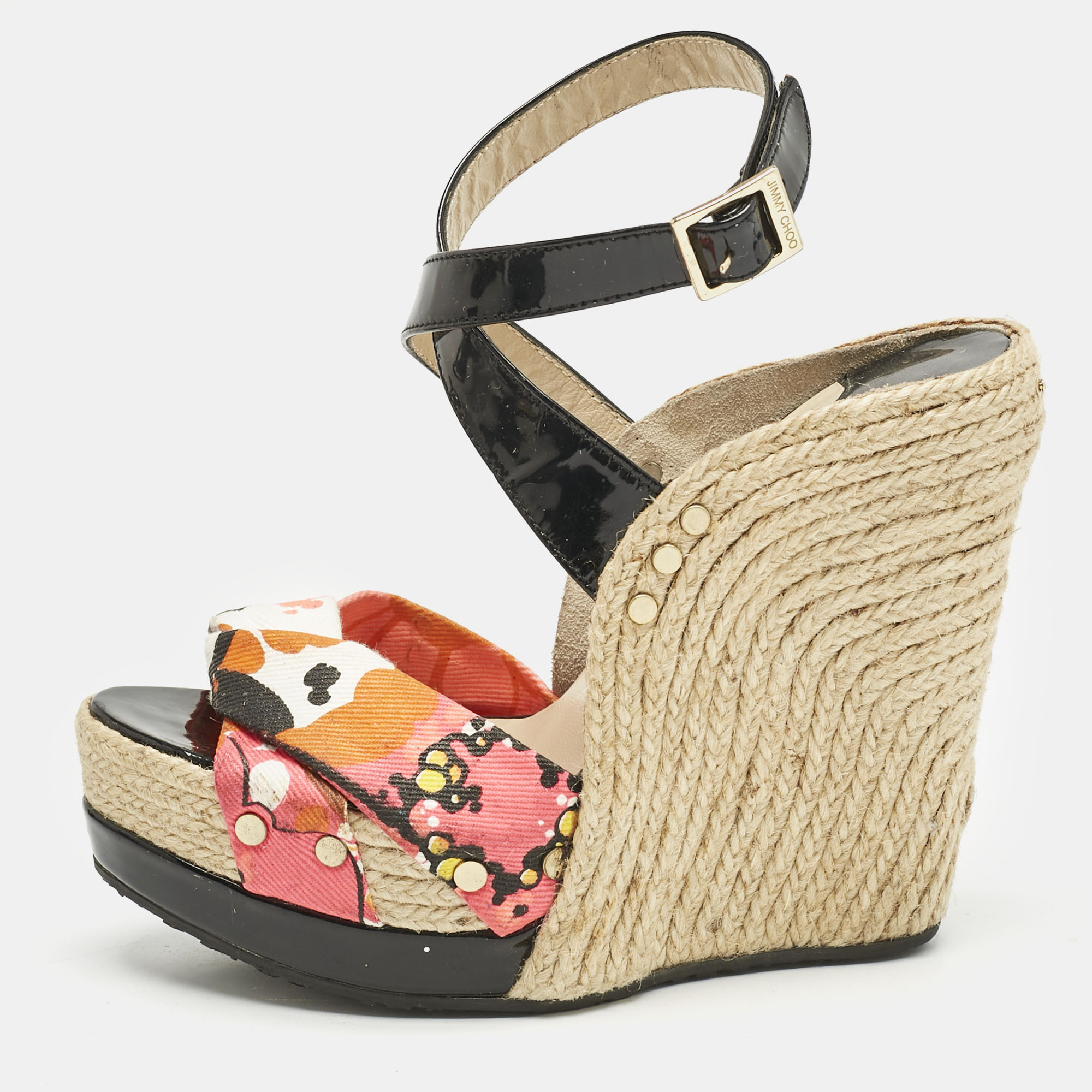 Jimmy Choo Multicolor Canvas and Patent Leather Wedge Sandals Size
Jimmy Choo Multicolor Canvas and Patent Leather Wedge Sandals Size