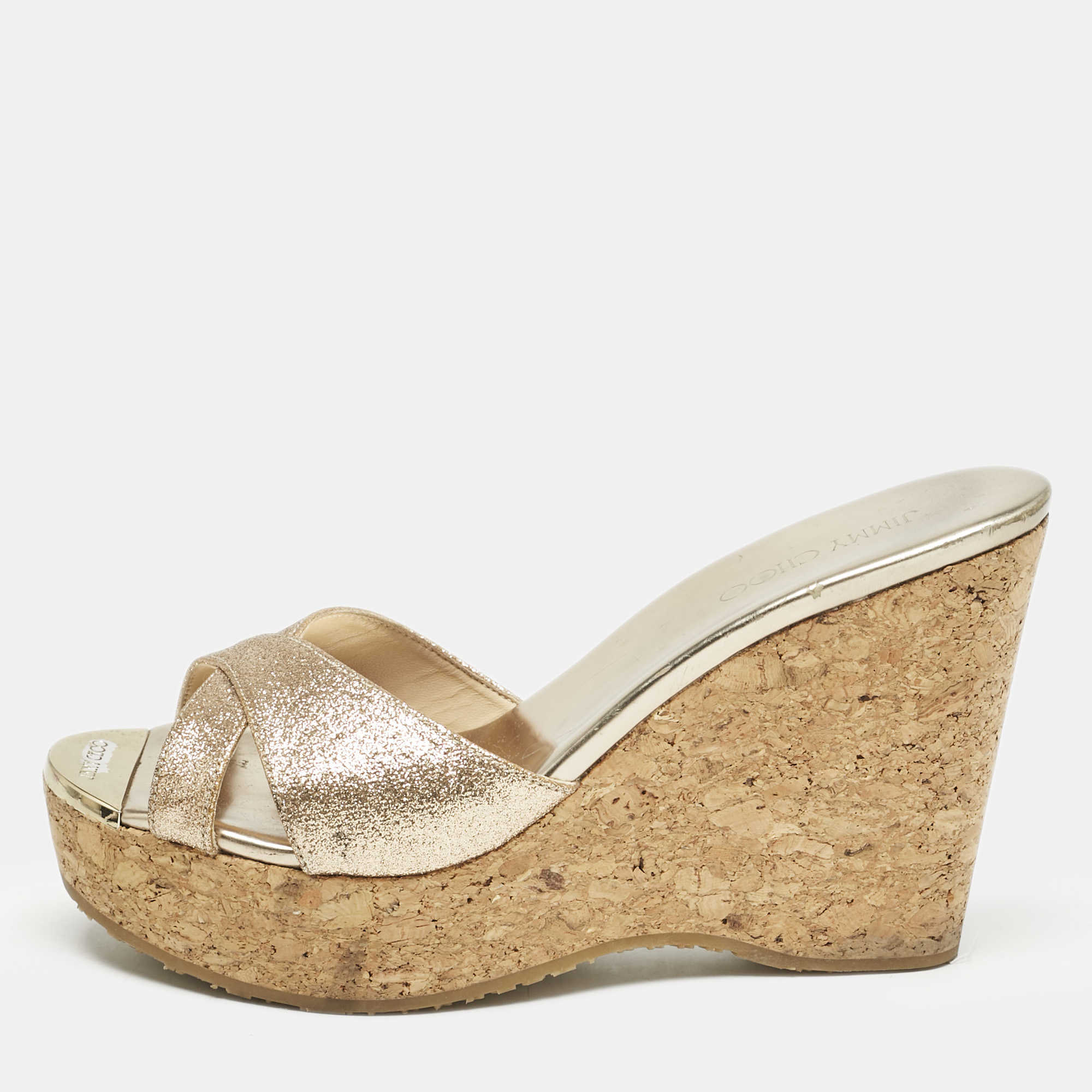 Jimmy Choo Metallic Gold Glitter Prima Cork Platform Wedge Sandals Size
Jimmy Choo Metallic Gold Glitter Prima Cork Platform Wedge Sandals Size