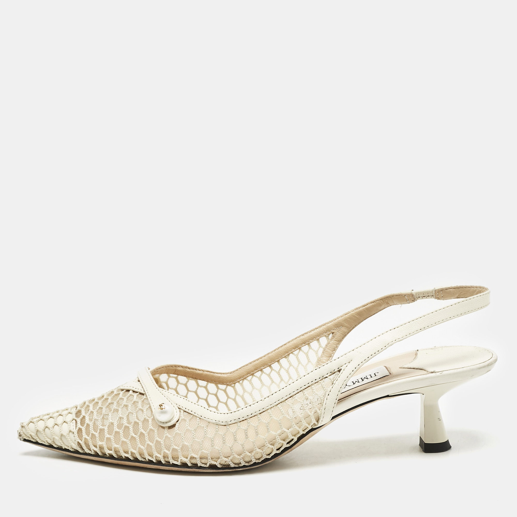 Jimmy Choo Cream Leather and Mesh Fetto Slingback Pumps Size, White
Jimmy Choo Cream Leather and Mesh Fetto Slingback Pumps Size, White