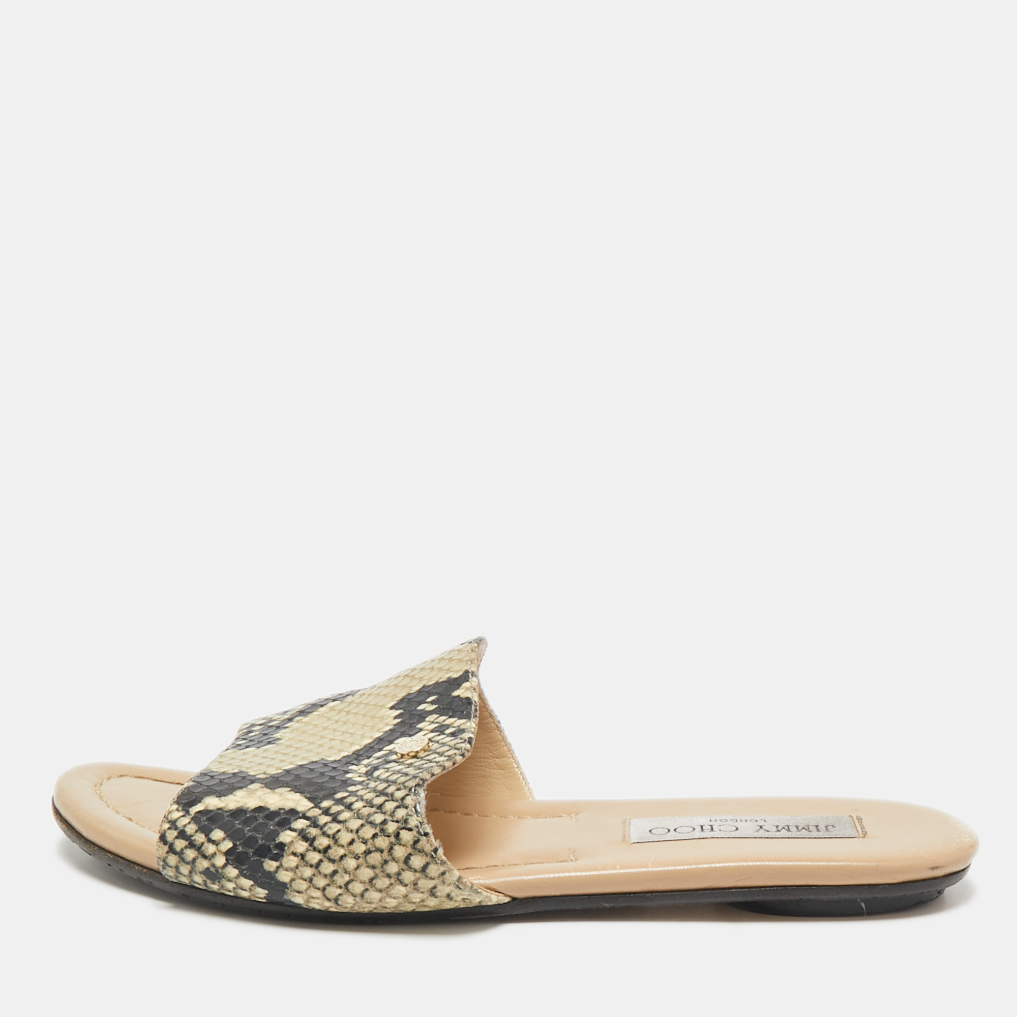 Jimmy Choo Black/Cream Python Embossed Leather Nanda Flat Slide Sandals Size
Jimmy Choo Black/Cream Python Embossed Leather Nanda Flat Slide Sandals Size