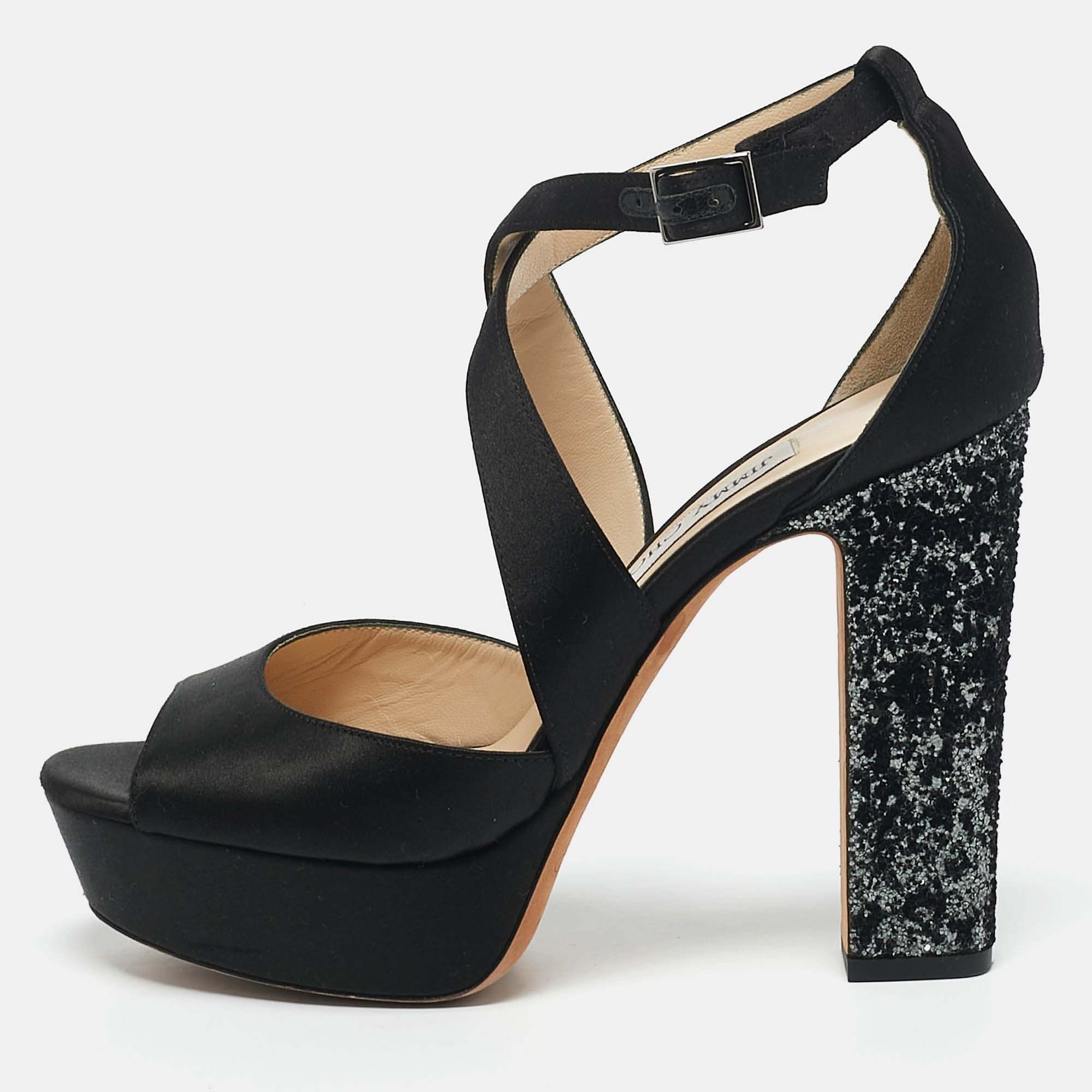 Jimmy Choo Black Glitter and Satin Carrie Ankle Strap Sandals Size
Jimmy Choo Black Glitter and Satin Carrie Ankle Strap Sandals Size