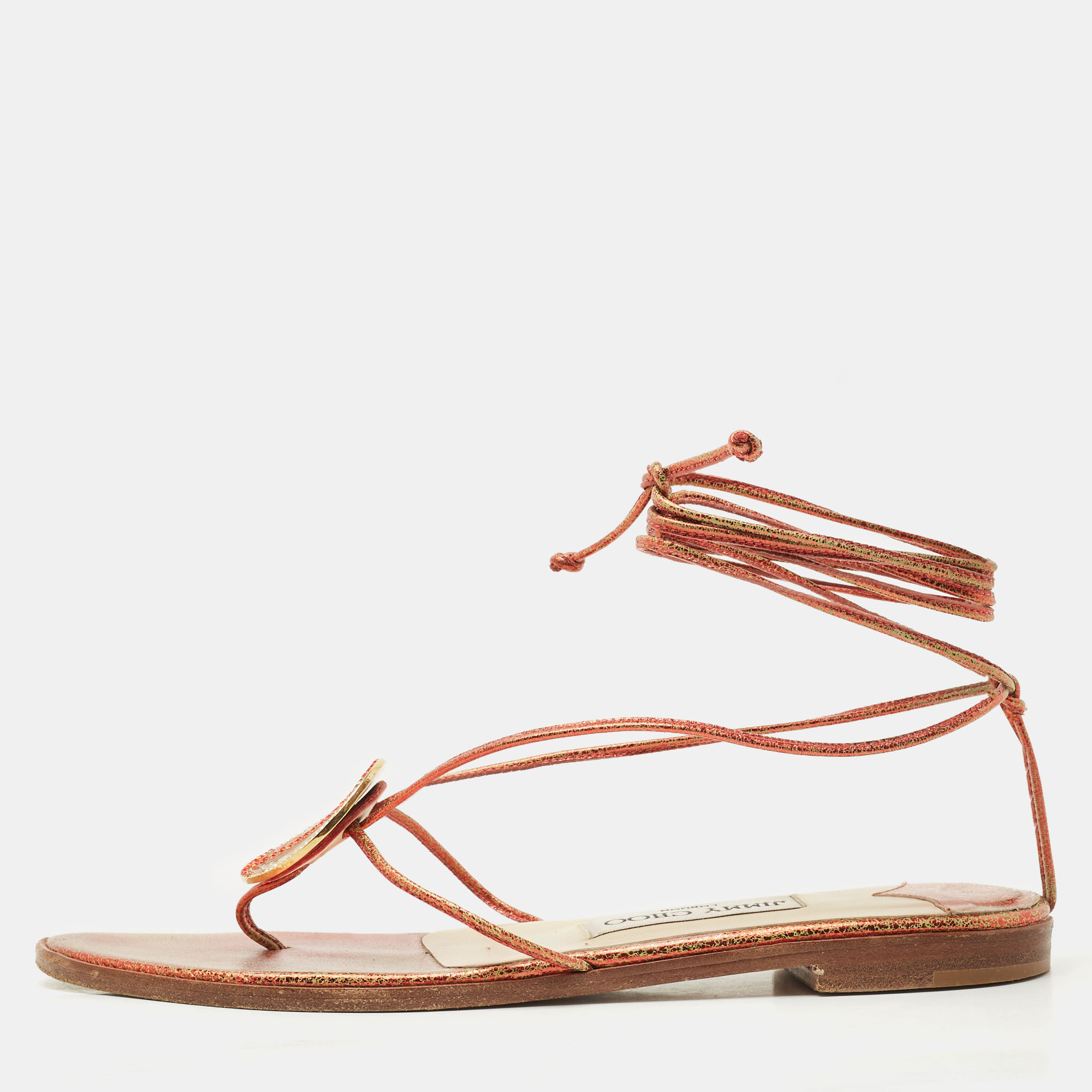 Leather Flat Ankle Wrap Sandals Size 37 - Jimmy Choo - Modalova