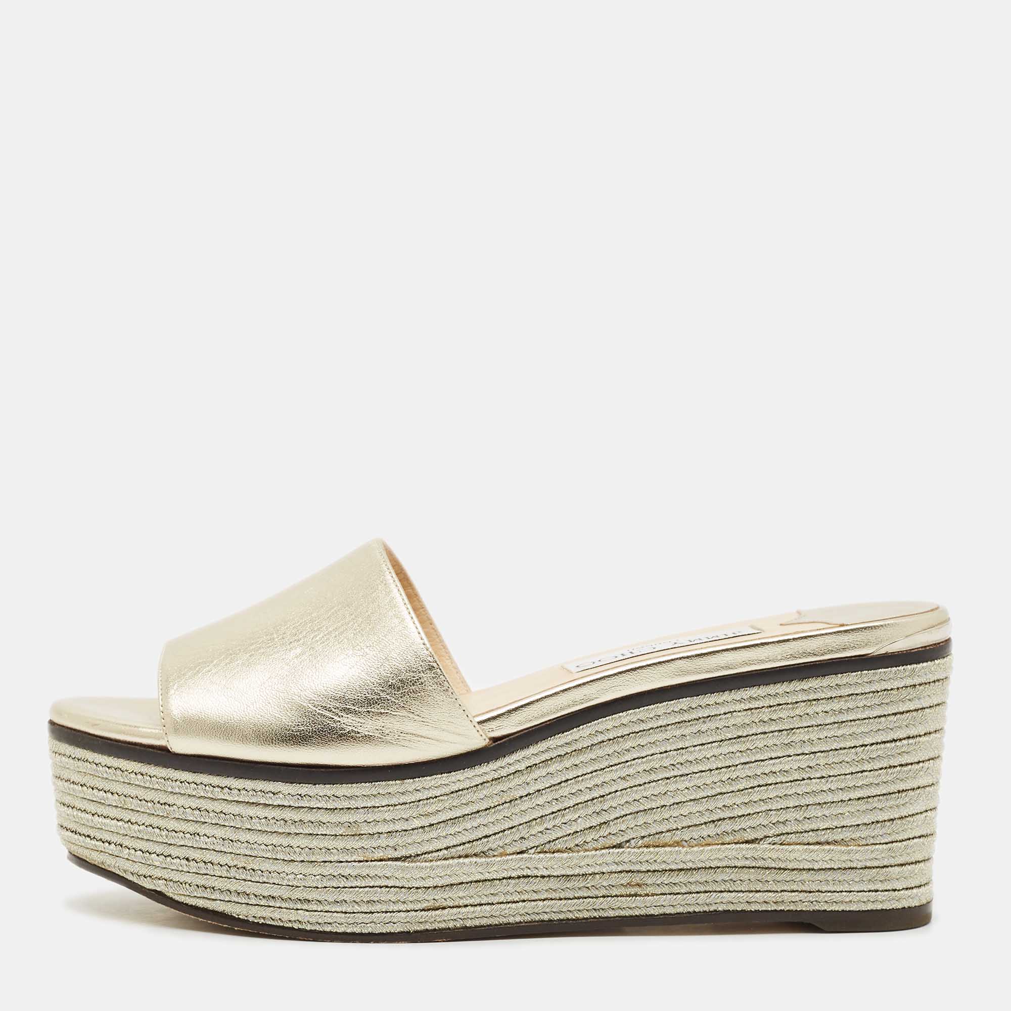 Leather Wedge Espadrille Slide Sandals Size 38 - Jimmy Choo - Modalova