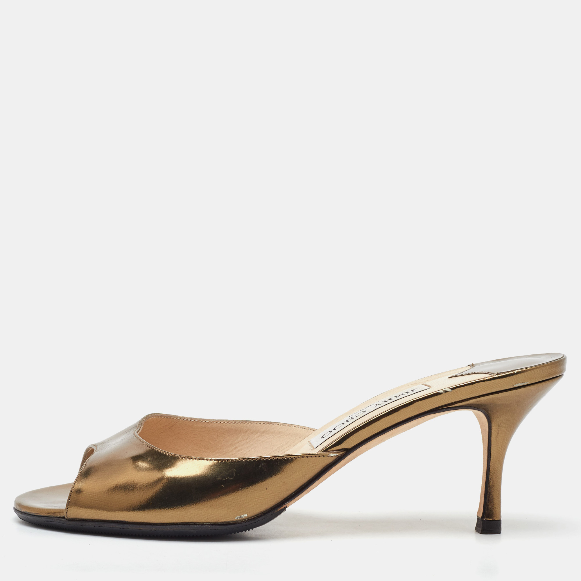 Metallic Leather Open Toe Slide Sandals Size 38 - Jimmy Choo - Modalova