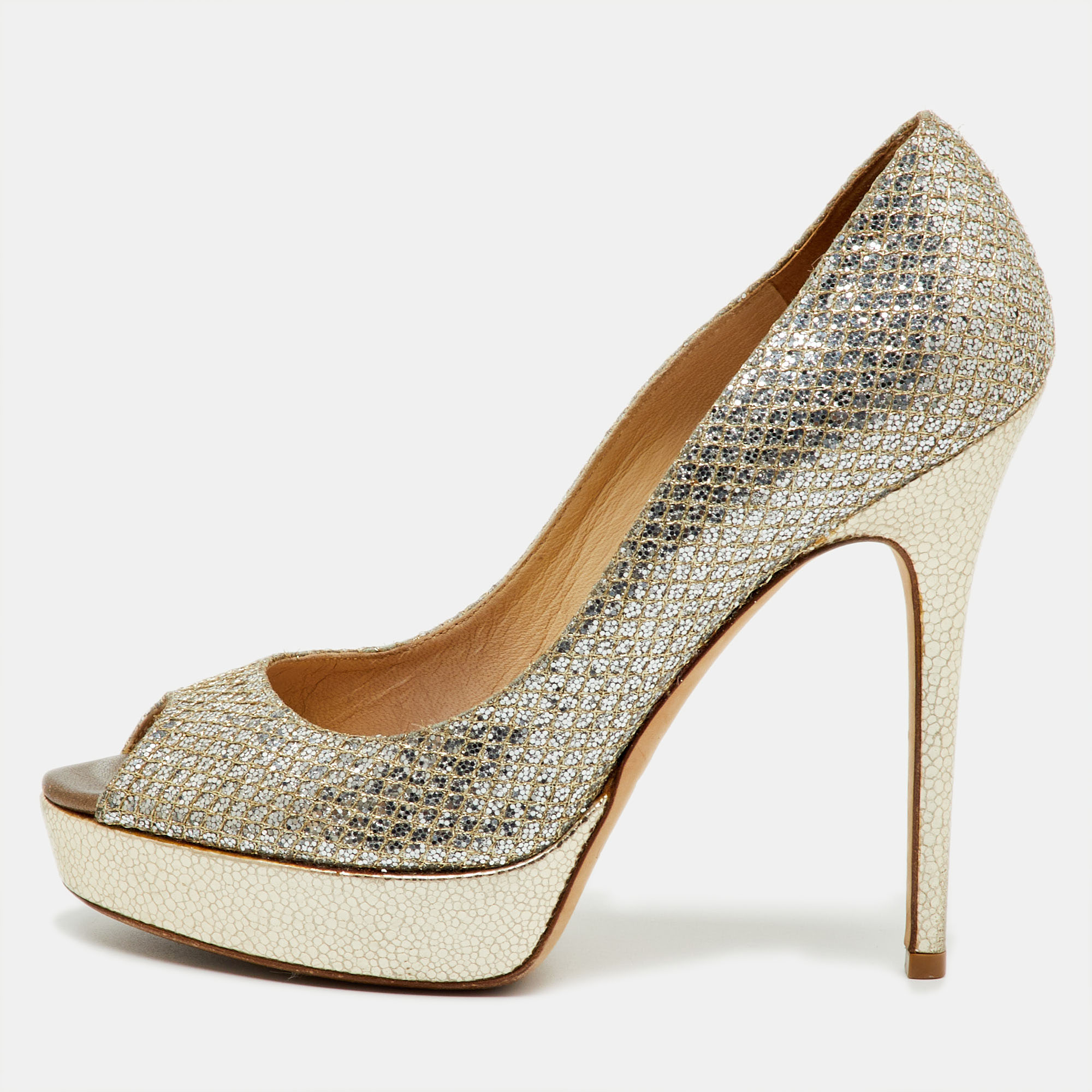 Jimmy Choo Metallic Gold Glitter Luna Peep Toe Platform Pumps Size
Jimmy Choo Metallic Gold Glitter Luna Peep Toe Platform Pumps Size