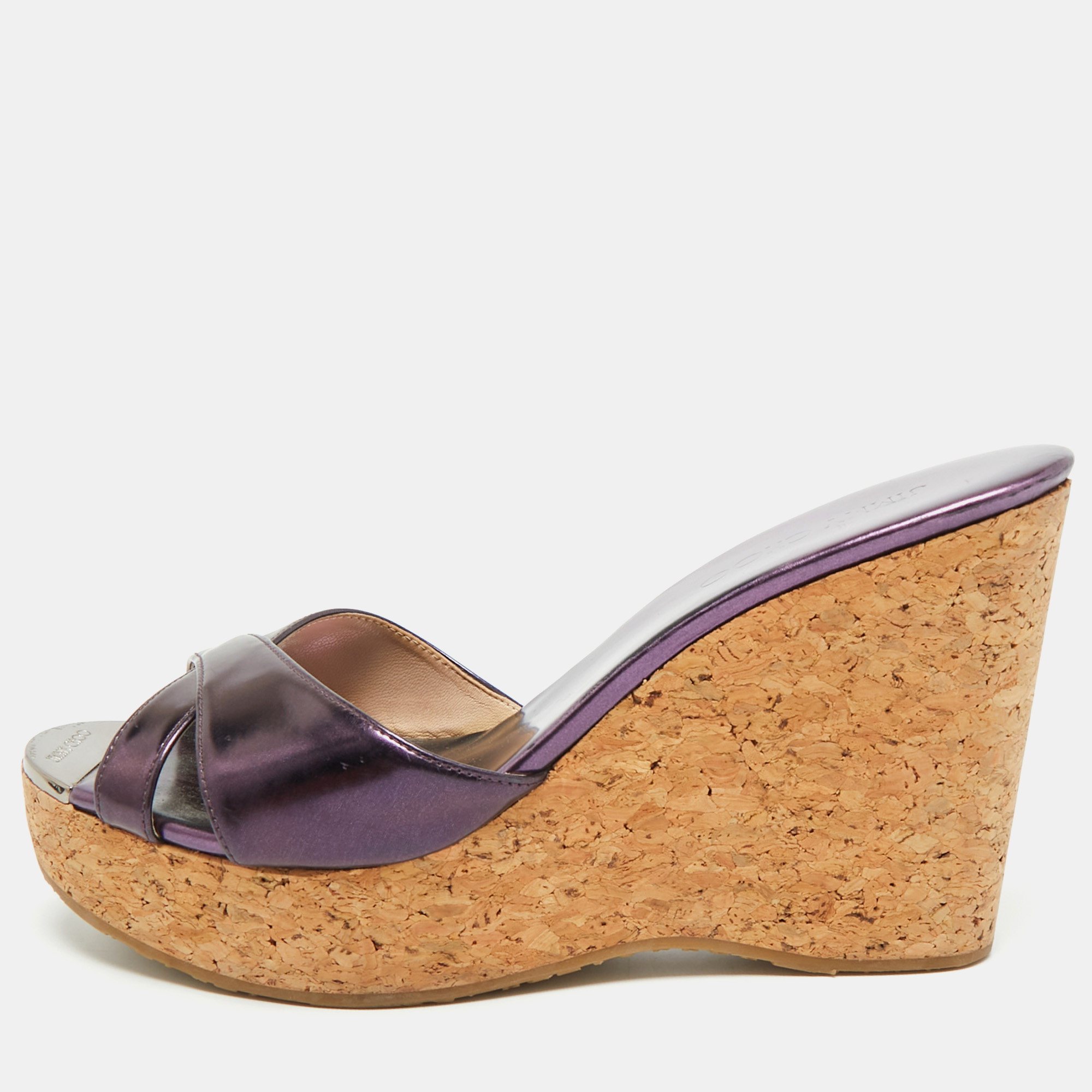 Jimmy Choo Perfume Size Purple Patent Leather Cork Platform Wedge Sandals
Jimmy Choo Perfume Size Purple Patent Leather Cork Platform Wedge Sandals