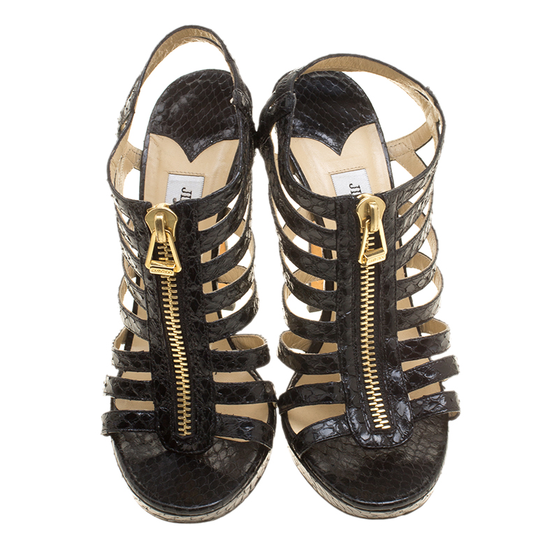 Jimmy Choo Black Python Glenys Gladiator Platform Sandals Size 39