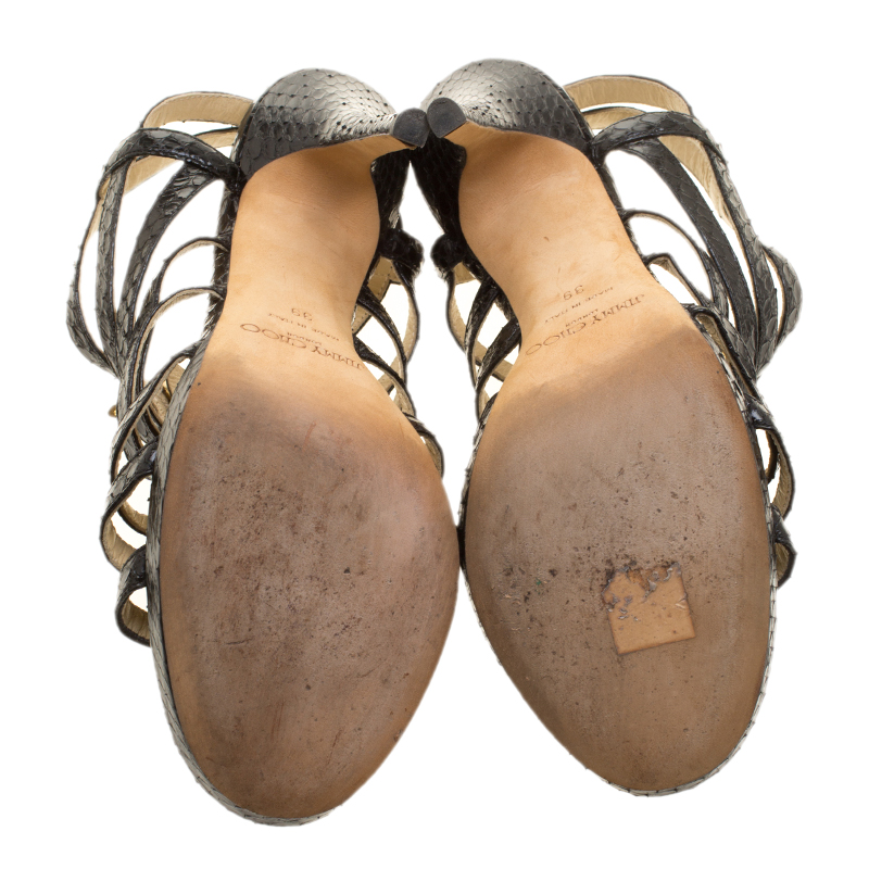 Jimmy Choo Black Python Glenys Gladiator Platform Sandals Size 39