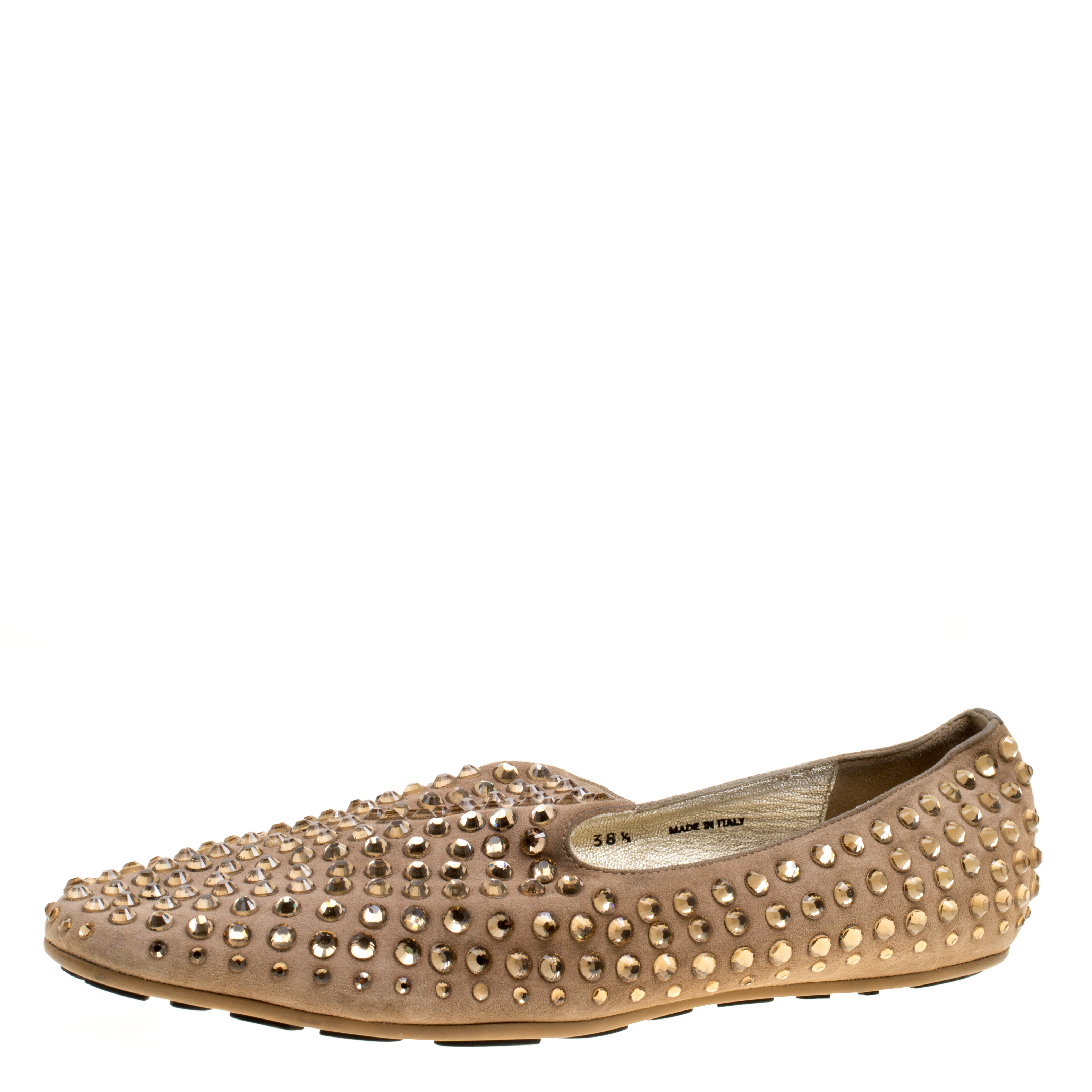 Jimmy choo beige suede wheel crystal studded smoking slippers size 38.5