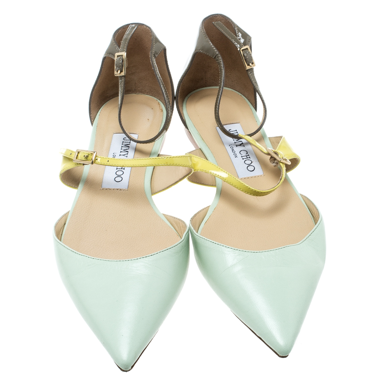 Jimmy Choo Multicolor Leather Ankle Strap D'orsay Pointed Toe Flats Size 37