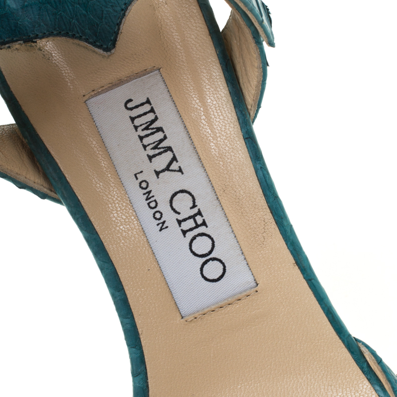Jimmy Choo Blue Python Peep Toe Platform Sandals Size 38.5
