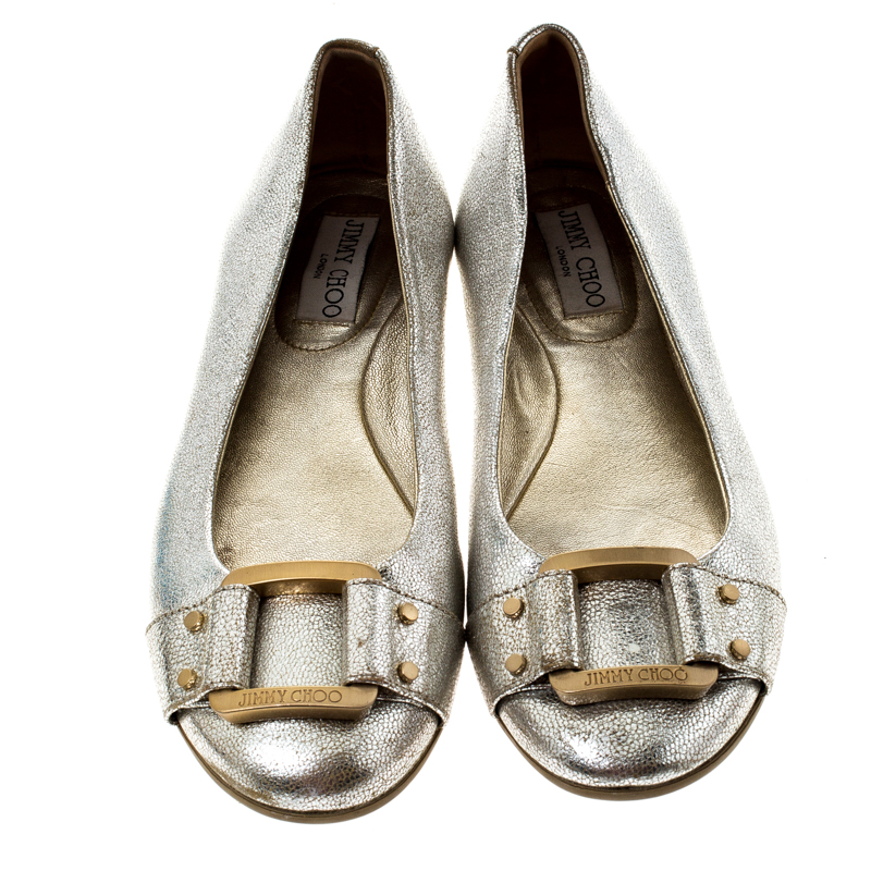 Jimmy Choo Metallic Silver Leather Ballet Flats Size 38.5
