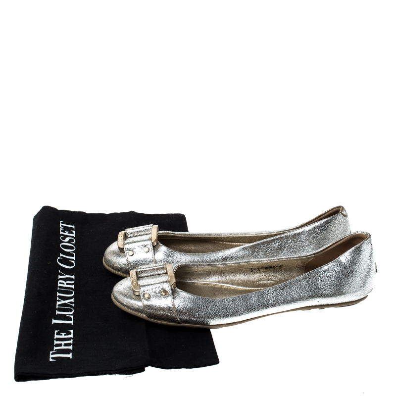 Jimmy Choo Metallic Silver Leather Ballet Flats Size 38.5