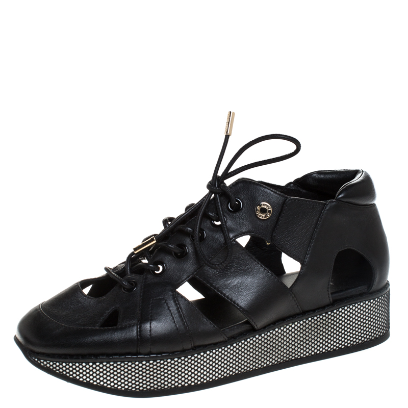 Image of Jimmy Choo Black Cut Out Leather Morton Sneakers Size
