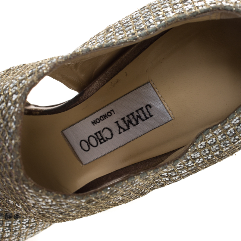 Jimmy Choo Silver Glitter Private Platform Sandals Size 37