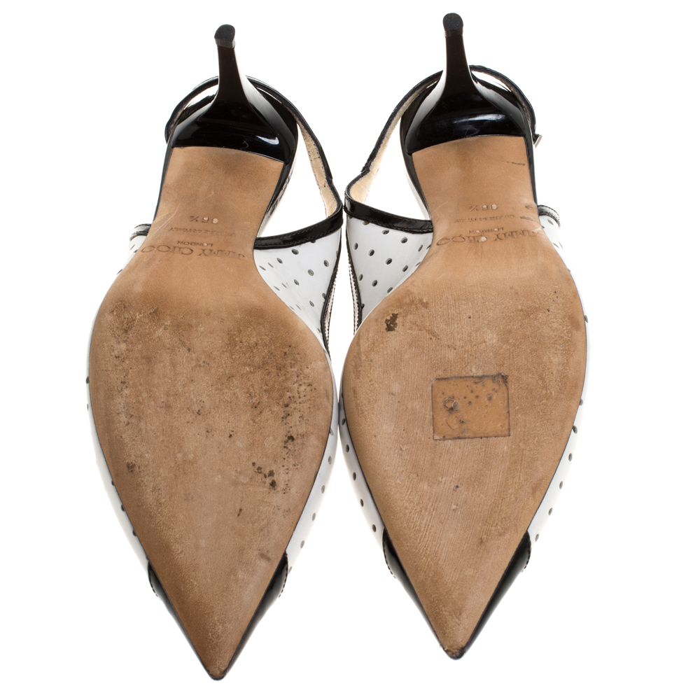 Jimmy Choo Monochrome Leather Embellished Slingback Sandals Size 36.5