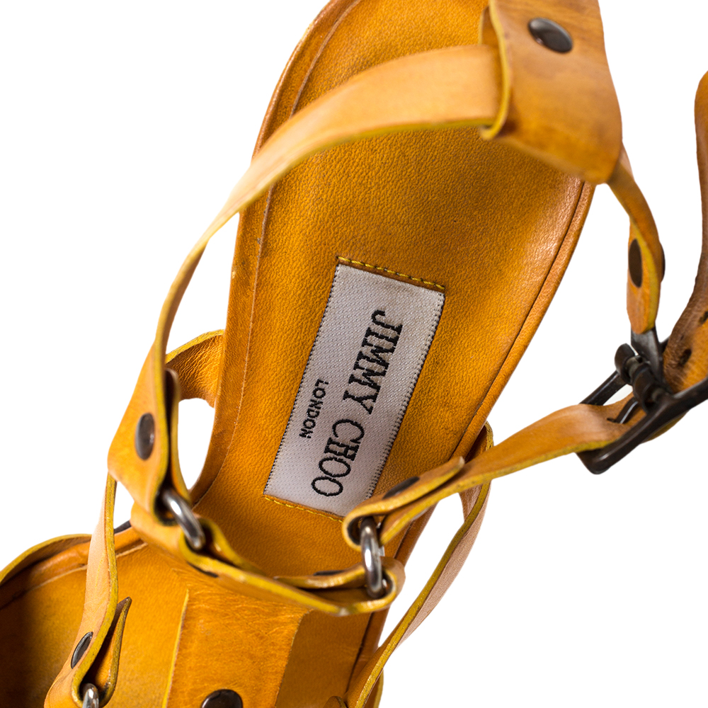 Jimmy Choo Mustard Yellow Studded Leather Cage Sandals Size 39