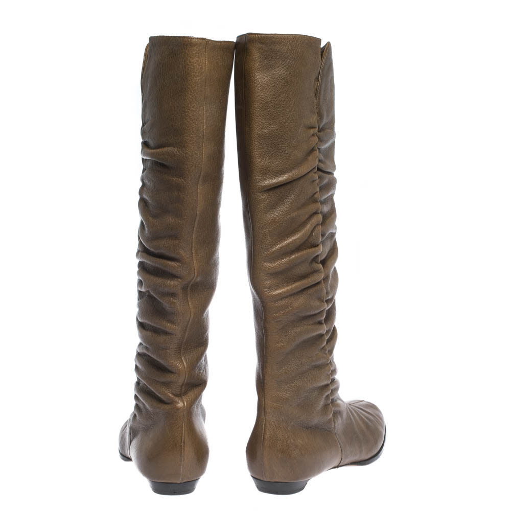 Jimmy Choo Brown Leather Pleat Detail Knee High Boots Size 38.5