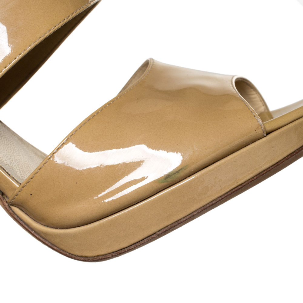 Jimmy Choo Beige Patent Leather ‘Private’ Sandals Size 40