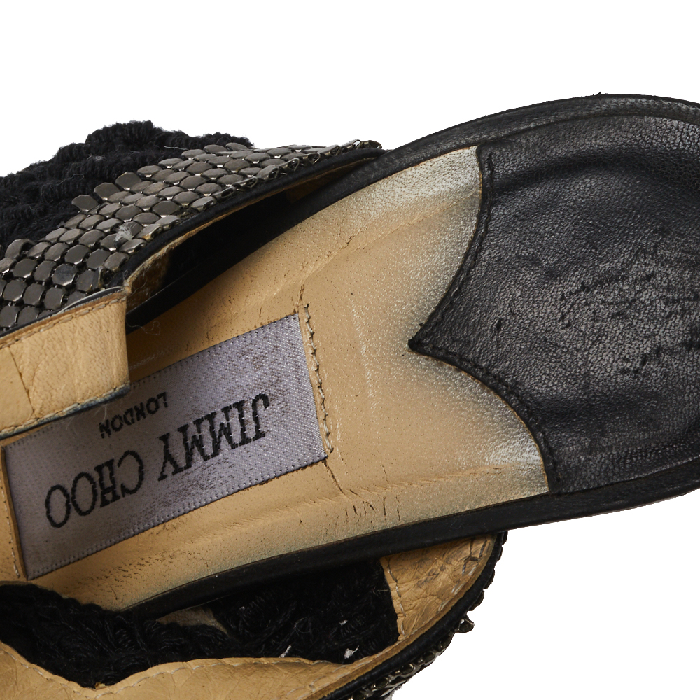 Jimmy Choo Black Chainmail And Fabric Peep Toe Slingback Sandals Size 36