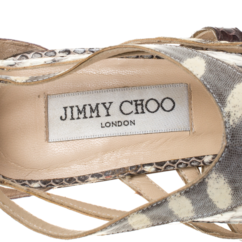 Jimmy Choo Multicolor Python And Lizard Cyndi Rhinestone Lucite Sandals Size 39.5