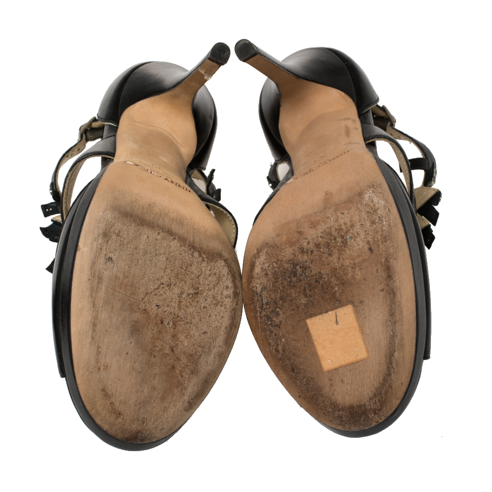 Jimmy Choo Black Leather Studded Fringe Platform Sandals Size 39