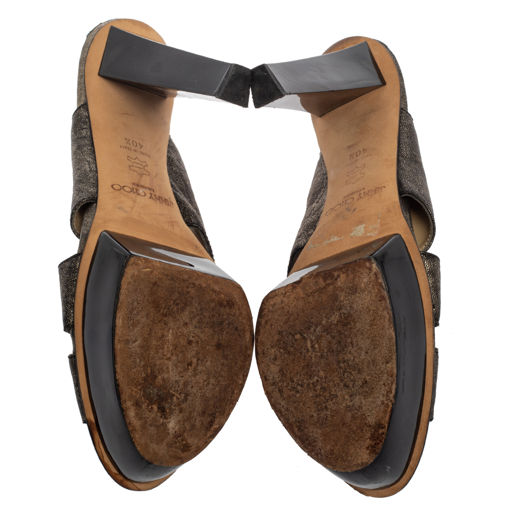 Jimmy Choo Black Shimmery Leather Platform Sandals Size 40.5