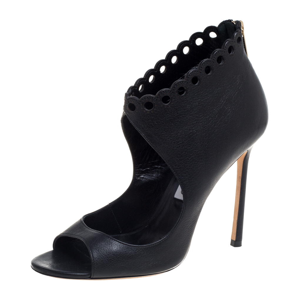 Jimmy Choo Black Leather Cutout Bootie Size 38.5