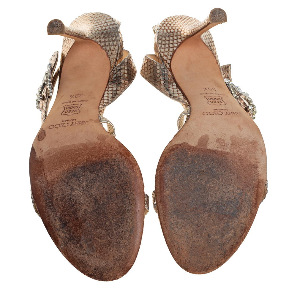 Jimmy Choo Gold Snakeskin Open Toe Sandals Size 39.5