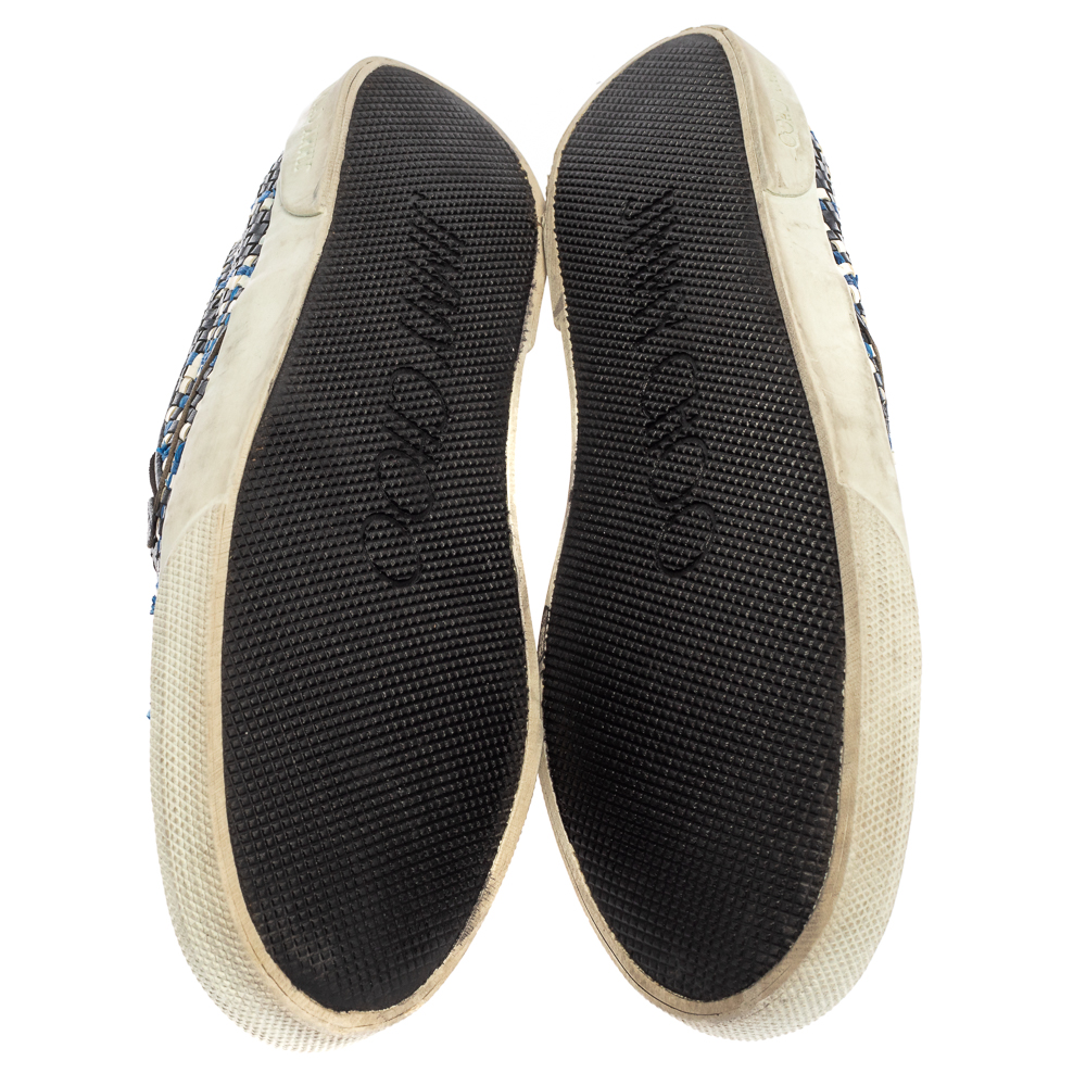 Jimmy Choo Blue Demi Woven Leather Slip-on Sneakers Size 39.5