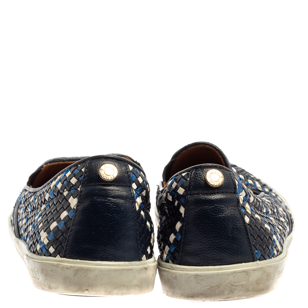 Jimmy Choo Blue Demi Woven Leather Slip-on Sneakers Size 39.5